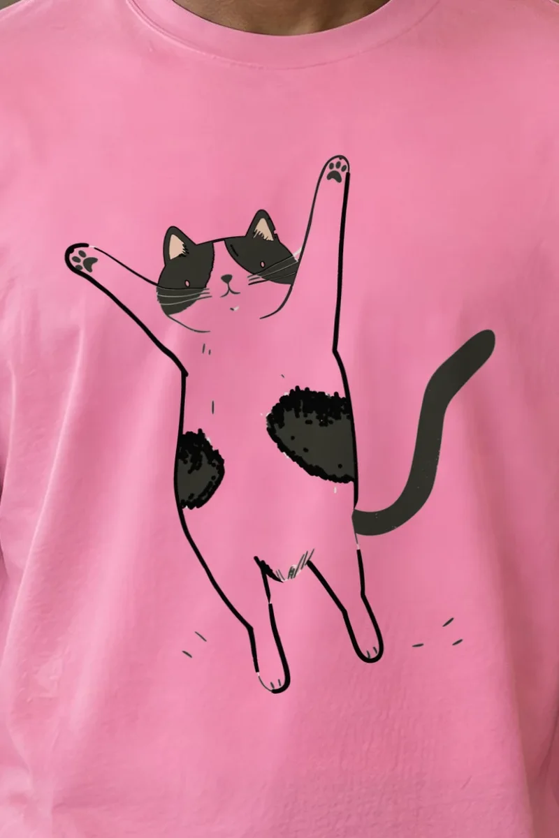 "Raised Paws Cat" Heavyweight Unisex Crewneck T-shirt - the graphic up close