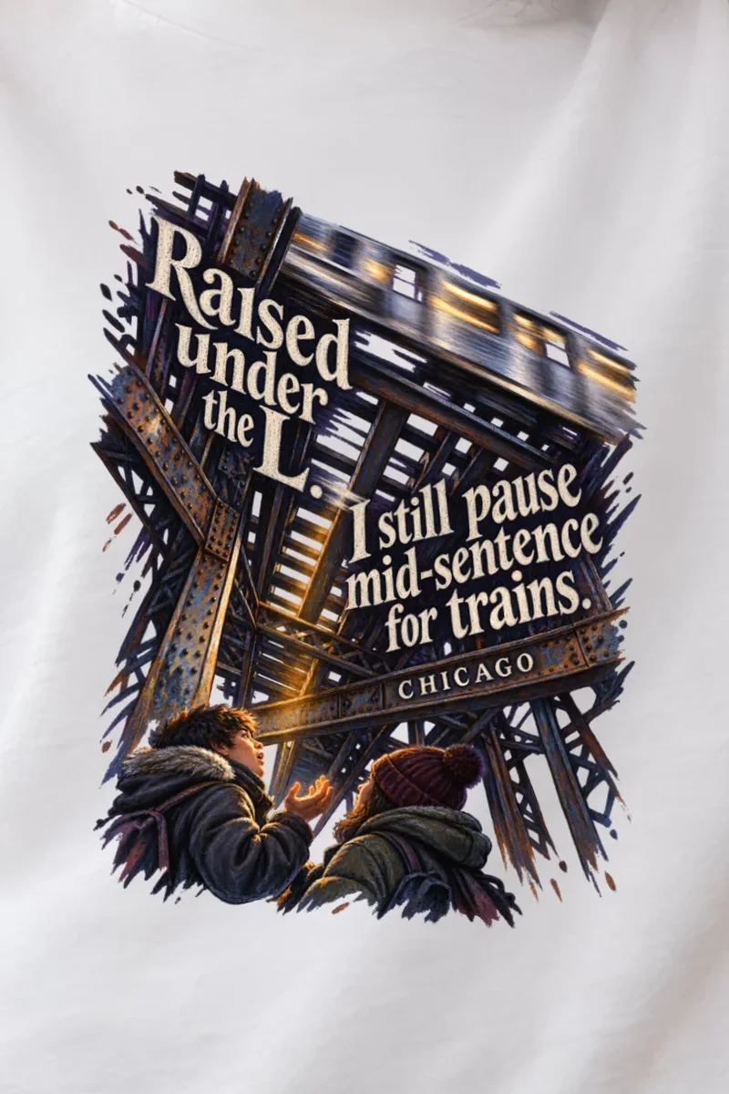 "Raised Under the L" Unisex Crewneck Sweatshirt - the graphic up close