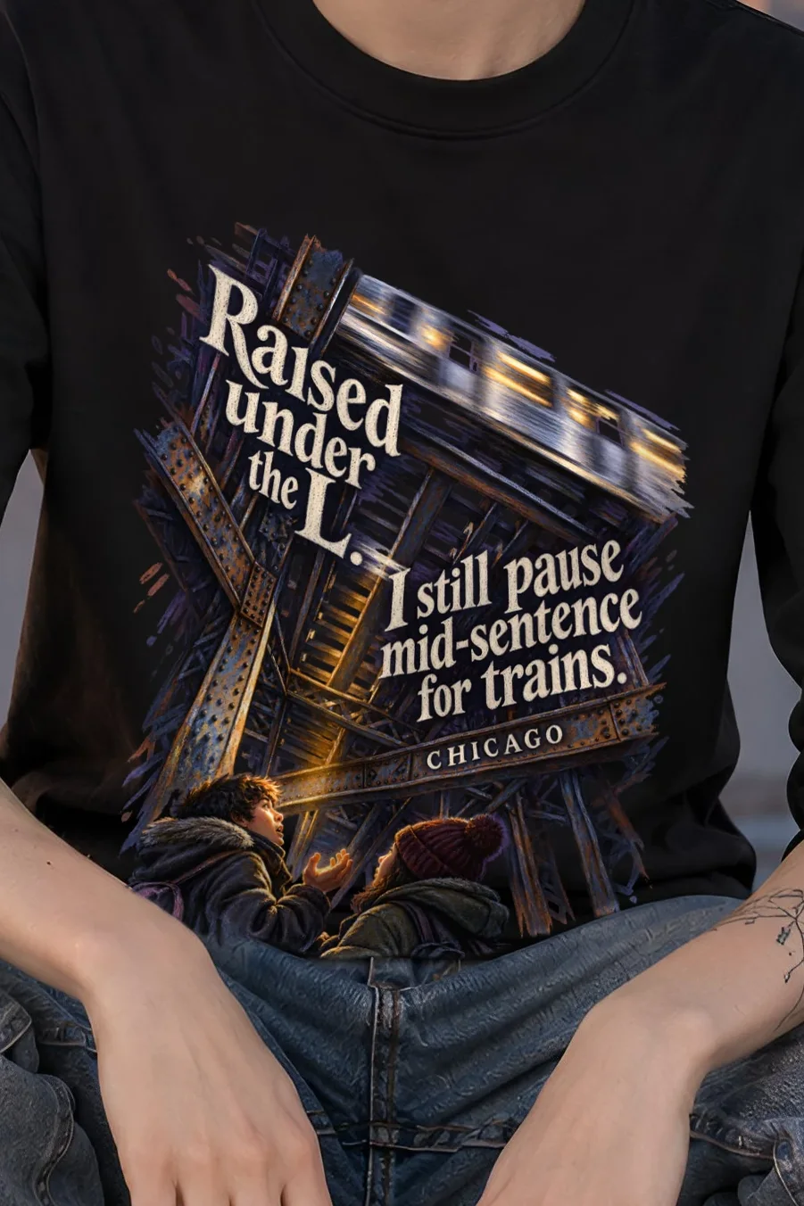 "Raised Under The L" Unisex Longsleeve T-shirt - the graphic up close