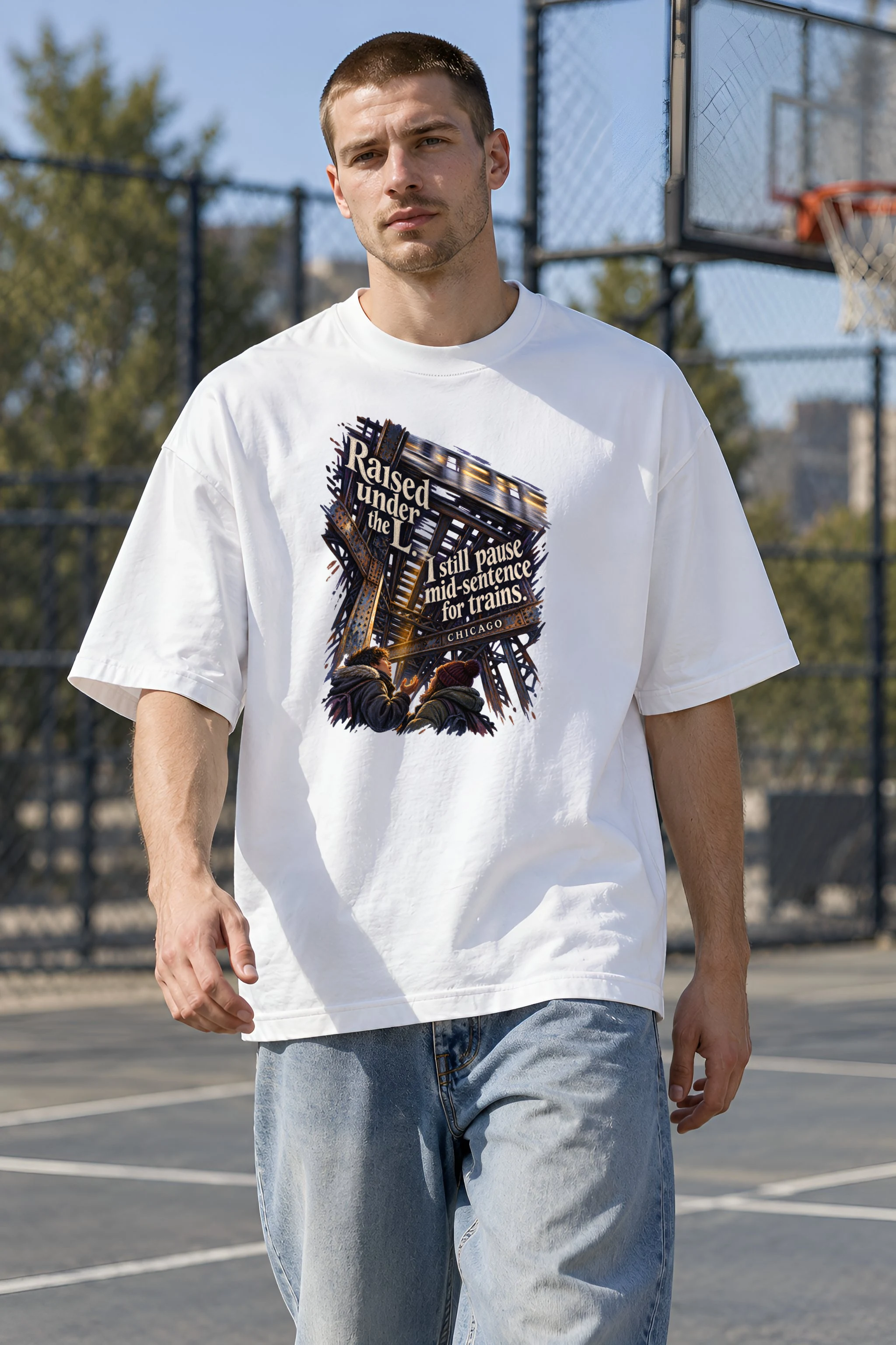 "Raised Under the L" Unisex Oversized Heavyweight Crewneck T-Shirt