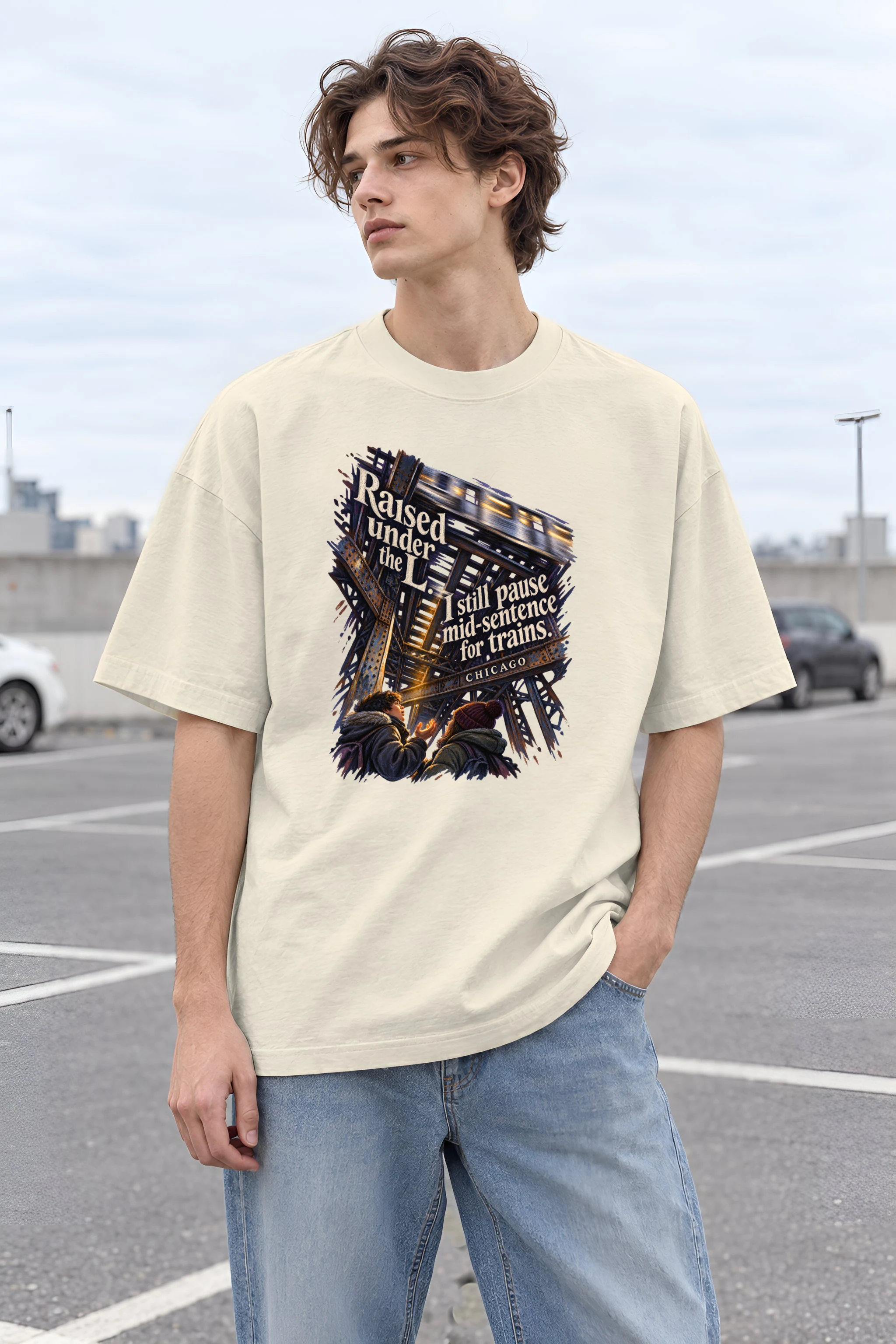"Raised Under the L" Unisex Oversized Heavyweight Crewneck T-Shirt