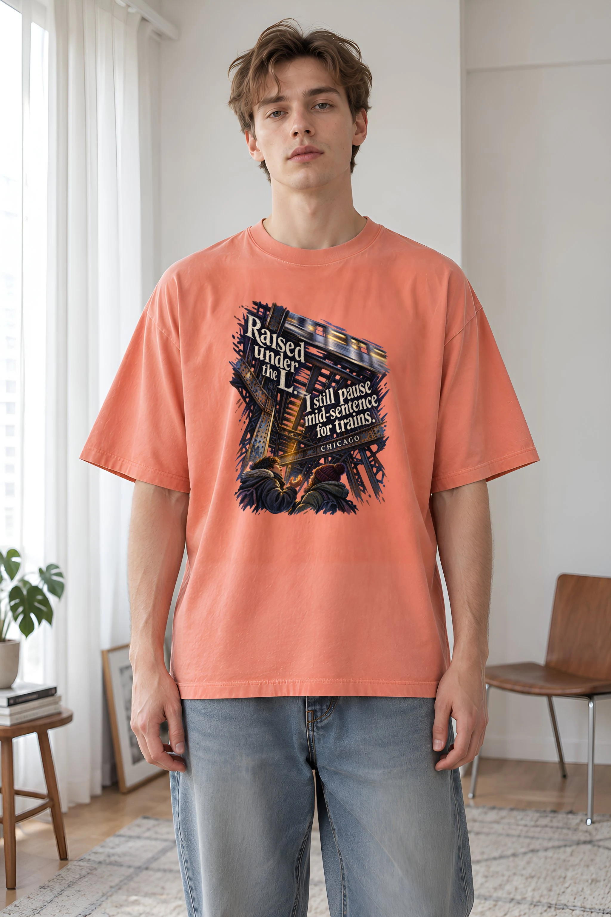 "Raised Under the L" Unisex Oversized Heavyweight Crewneck T-Shirt