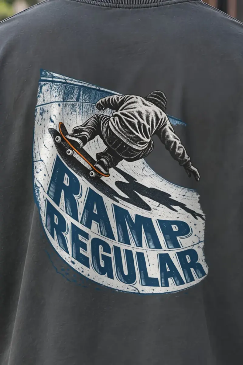 "Ramp Regular" Men’s Oversized Heavyweight Crewneck T-Shirt - the graphic up close