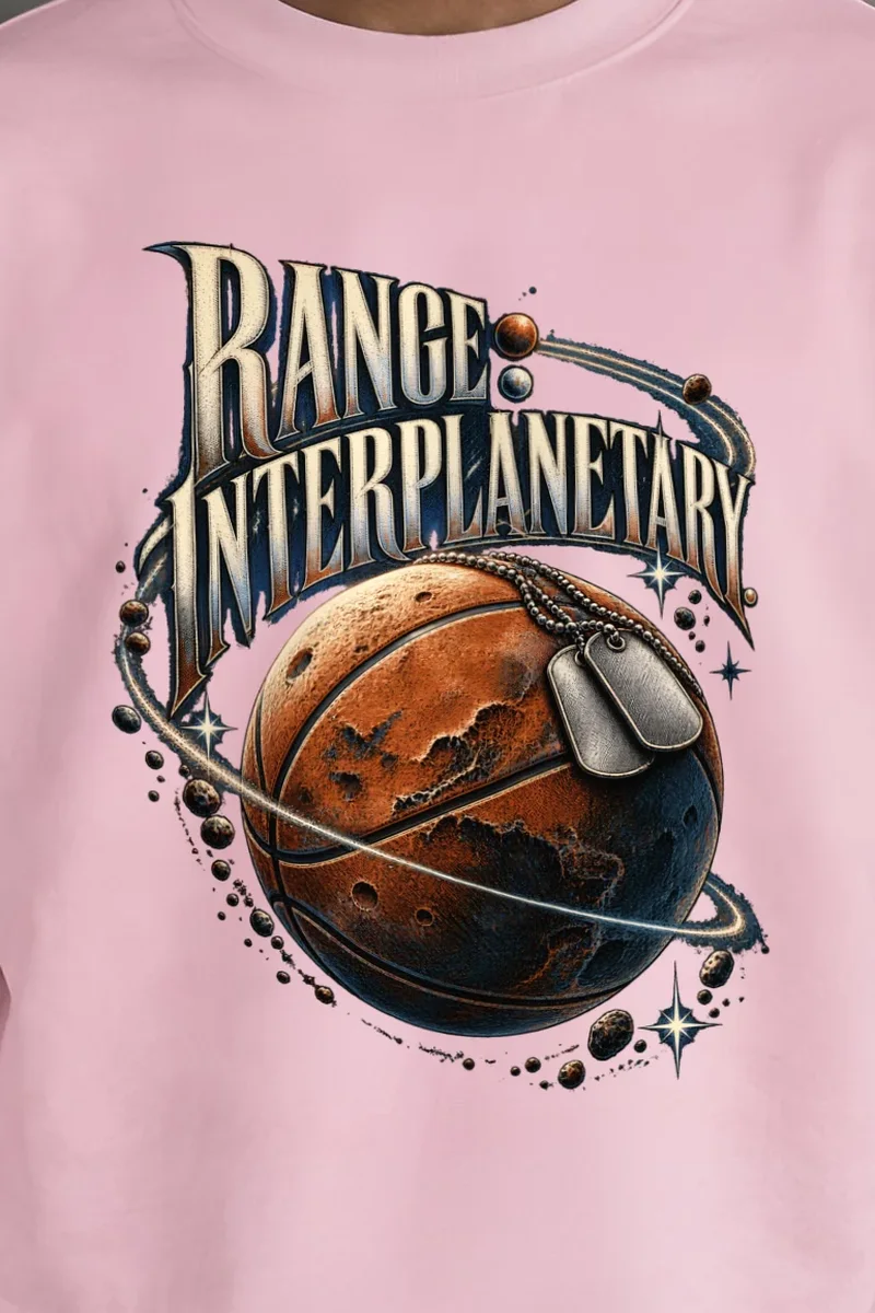 "Range Interplanetary" Heavy Blend Unisex Crewneck Sweatshirt - the graphic up close