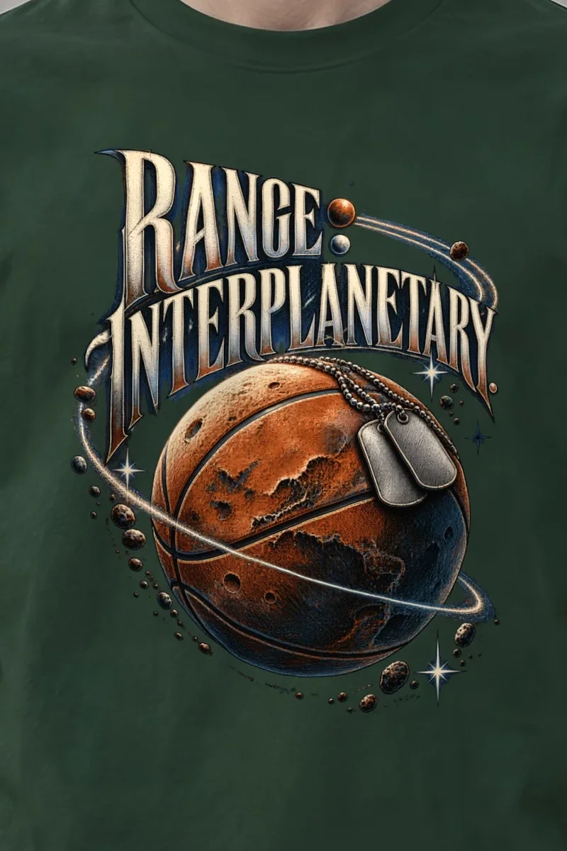 "Range Interplanetary" Heavyweight Unisex Crewneck T-shirt - the graphic up close