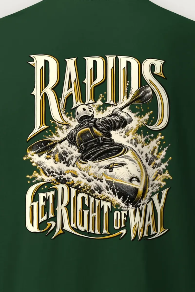 "Rapids Get Right of Way" Heavyweight Unisex Crewneck T-shirt - the graphic up close
