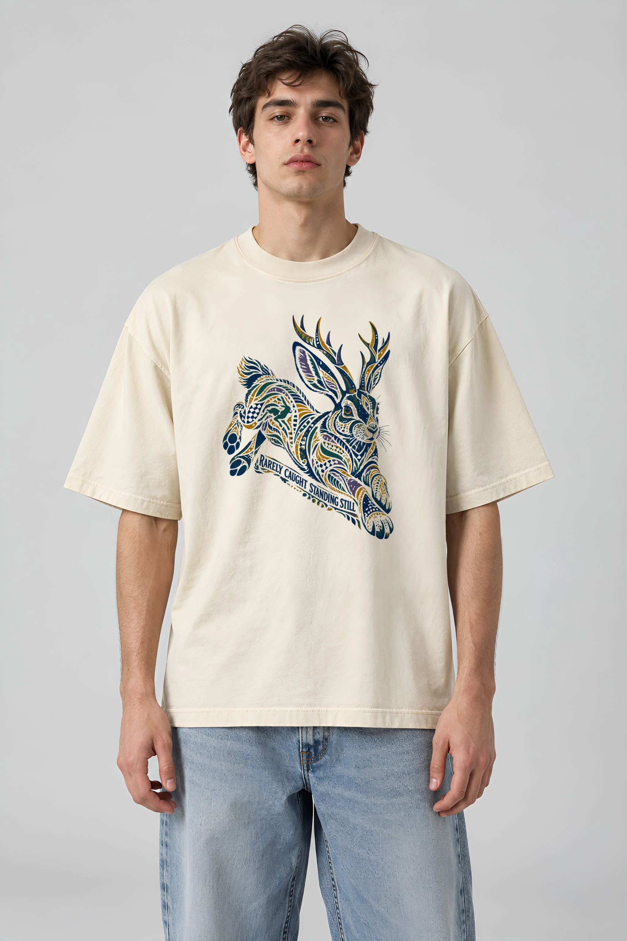 "Rarely Caught Standing Still" Men's Oversized Heavyweight Crewneck T-Shirt