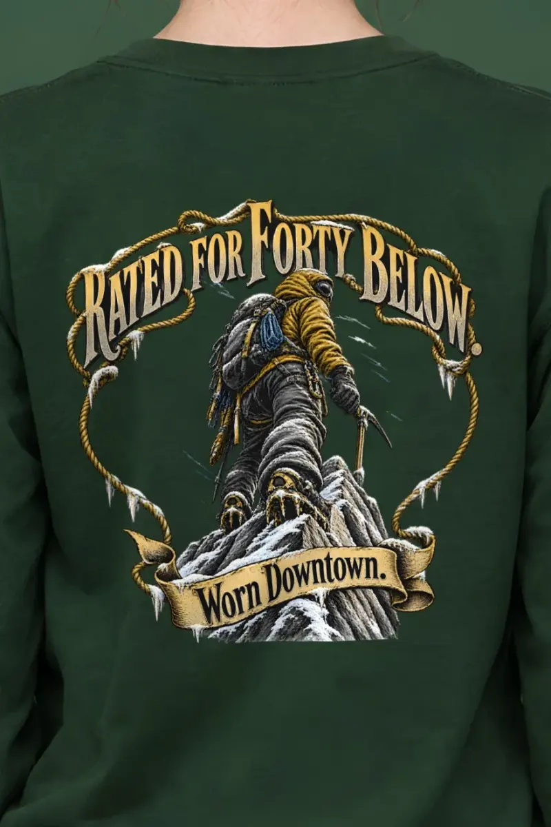 "Rated For Forty Below" Unisex Longsleeve T-shirt - the graphic up close