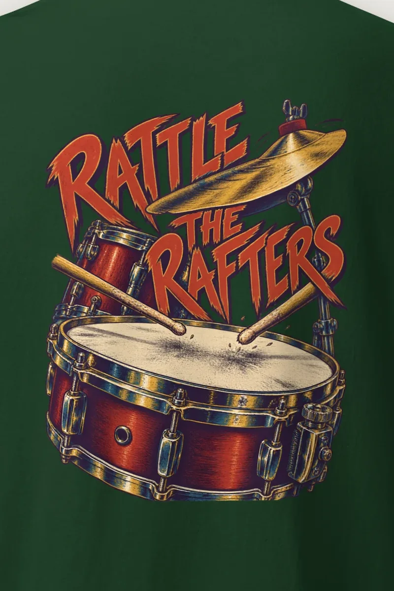 "Rattle the Rafters" Heavyweight Unisex Crewneck T-shirt - the graphic up close