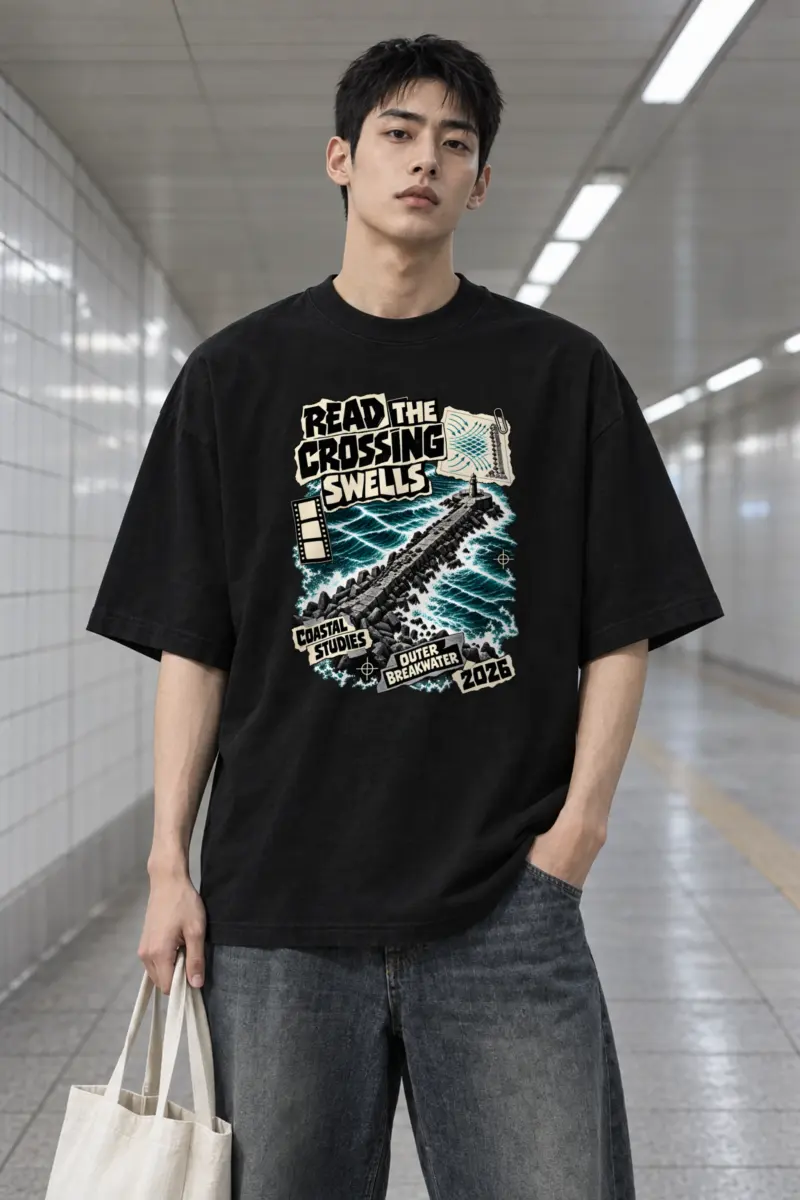 "Read the Crossing Swells" Men's Oversized Heavyweight Crewneck T-Shirt