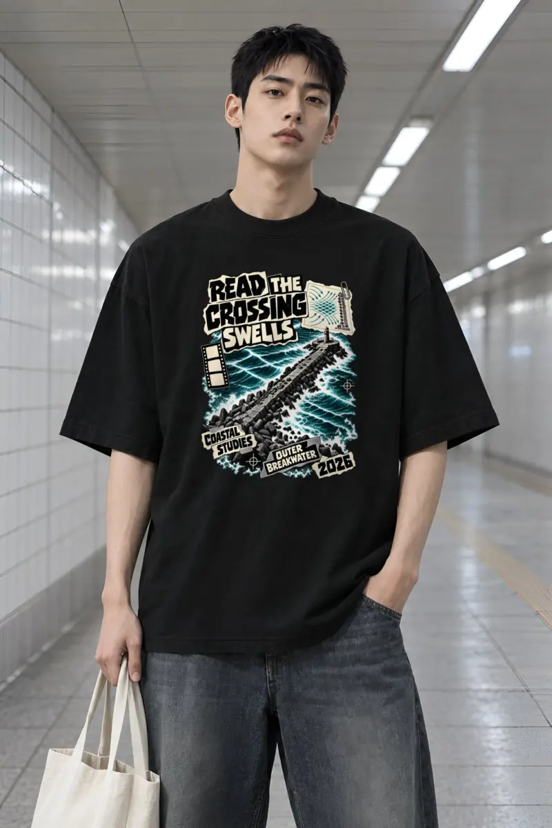 "Read the Crossing Swells" Men's Oversized Heavyweight Crewneck T-Shirt