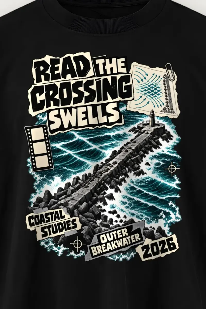 "Read the Crossing Swells" Men’s Oversized Heavyweight Crewneck T-Shirt - the graphic up close