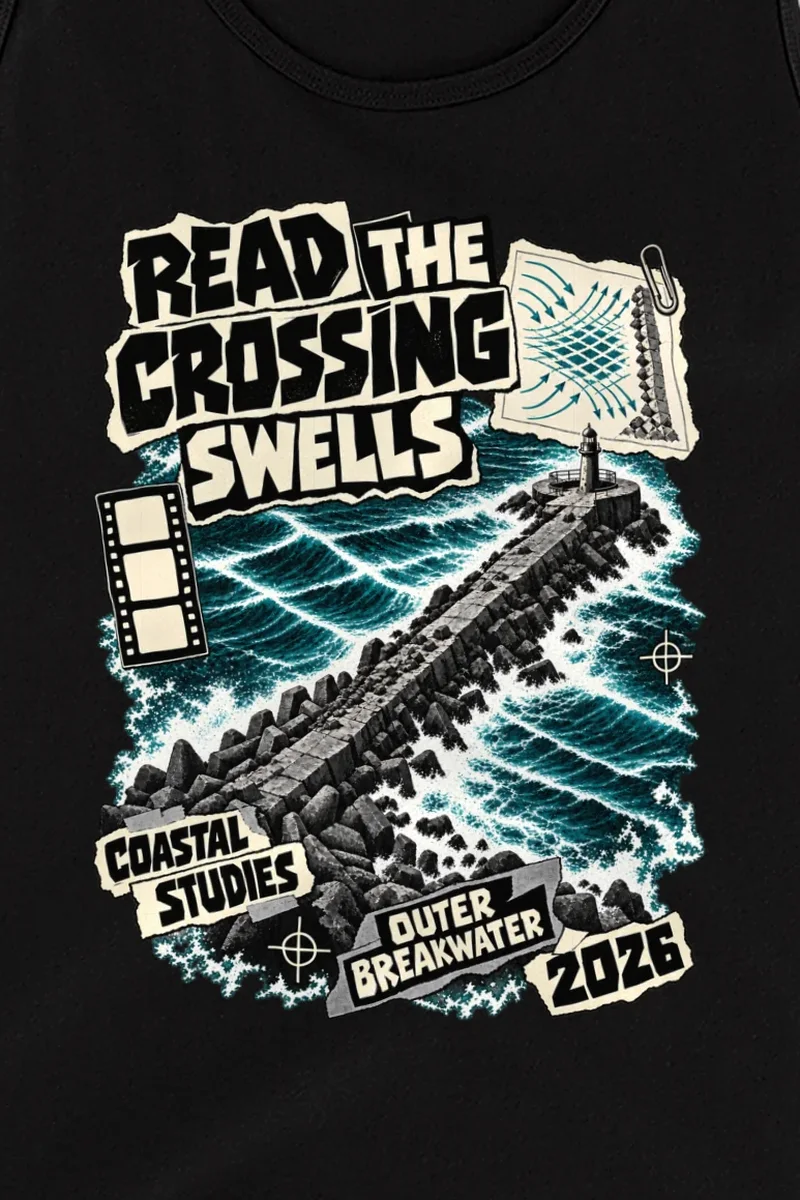 "Read The Crossing Swells" Unisex Jersey Tank - the graphic up close