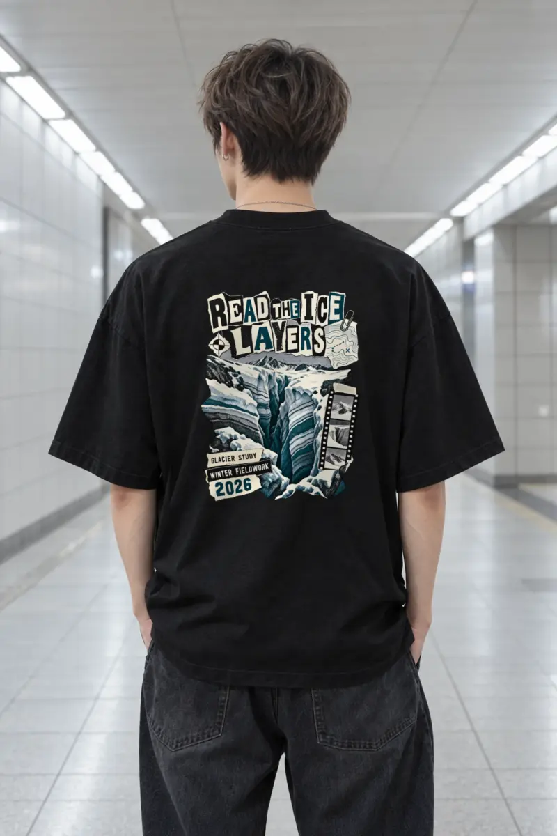 "Read the Ice Layers" Men's Oversized Heavyweight Crewneck T-Shirt