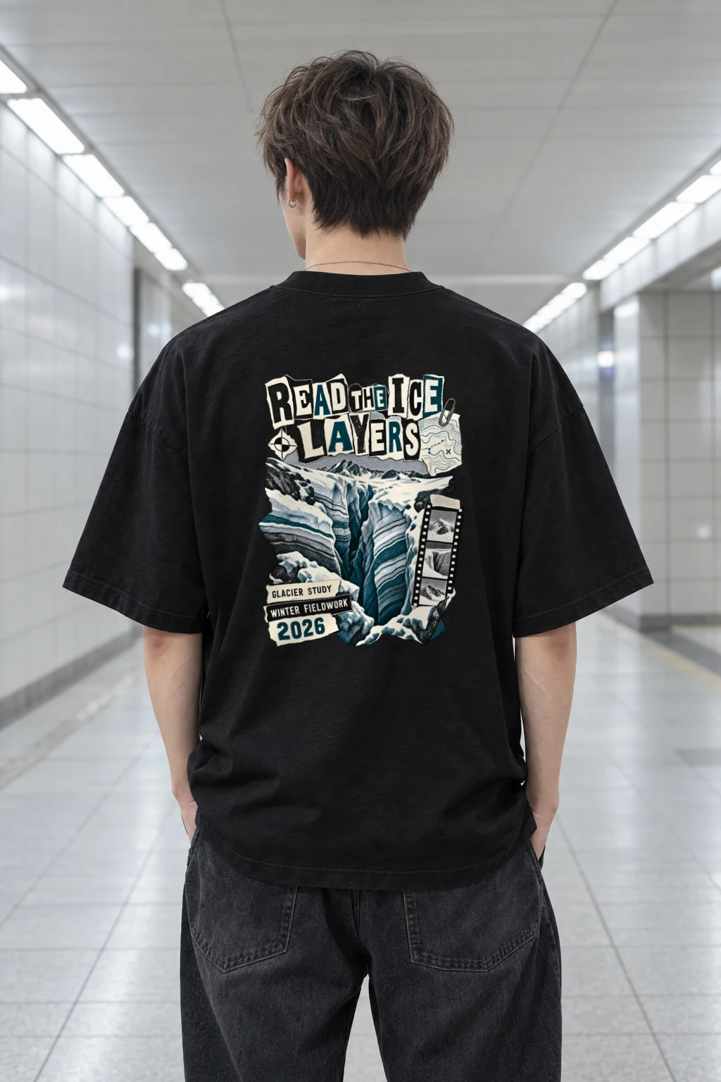 "Read the Ice Layers" Men's Oversized Heavyweight Crewneck T-Shirt