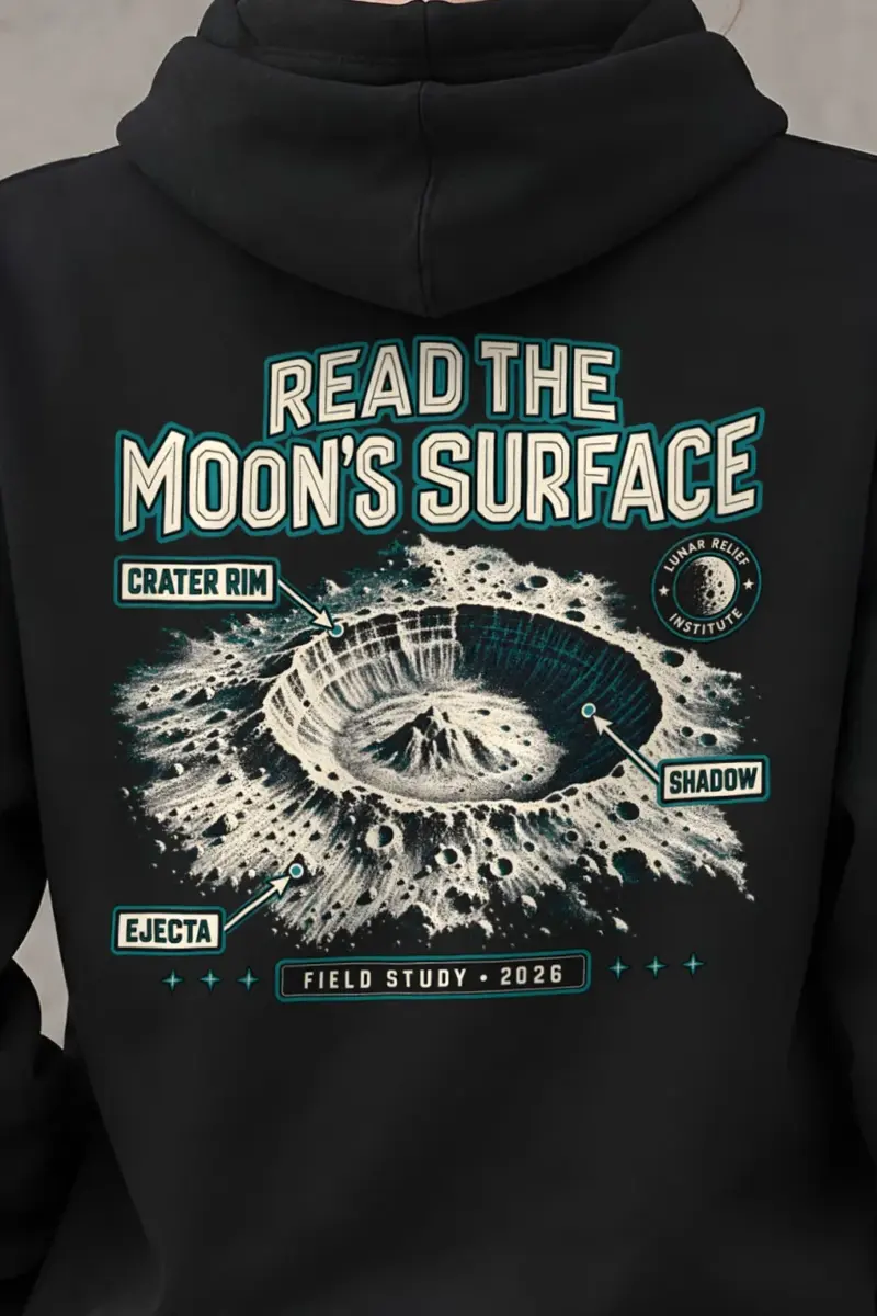 "Read the Moon’s Surface" Heavy Blend Unisex Pullover Hoodie - the graphic up close