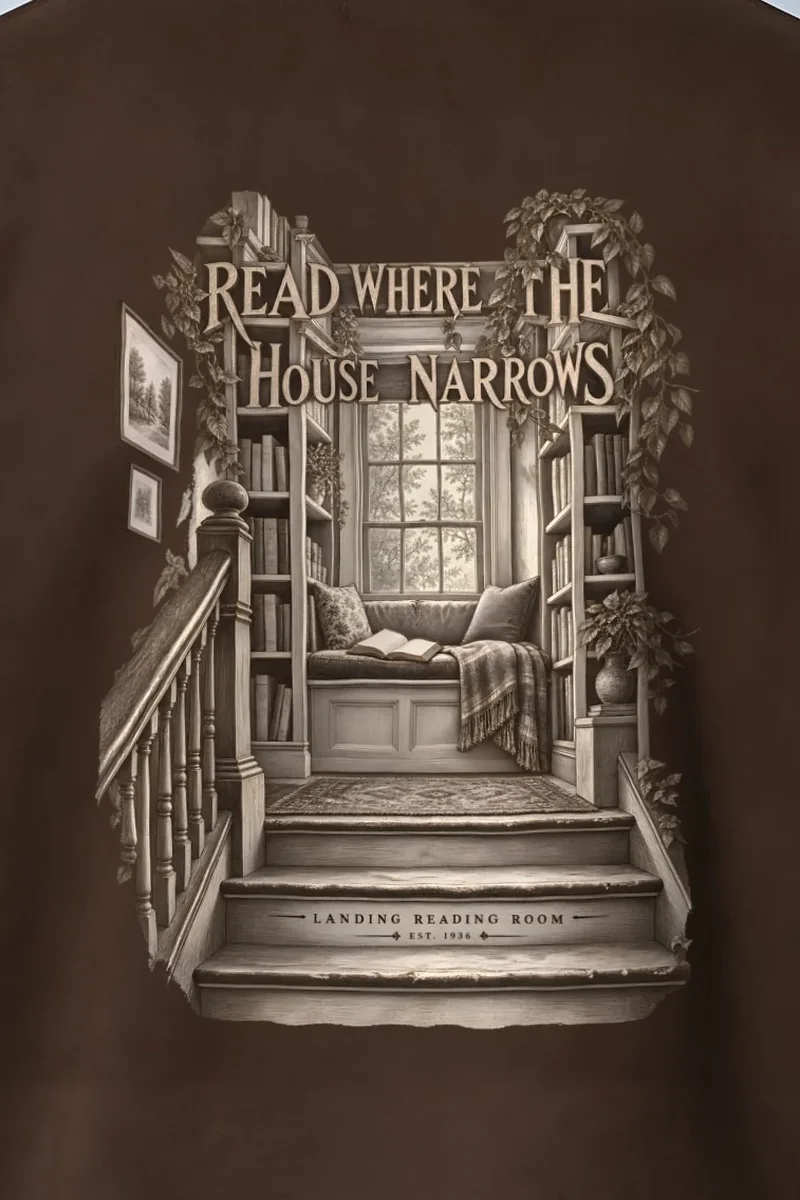 "READ WHERE THE HOUSE NARROWS" Heavy Blend Unisex Crewneck Sweatshirt - the graphic up close