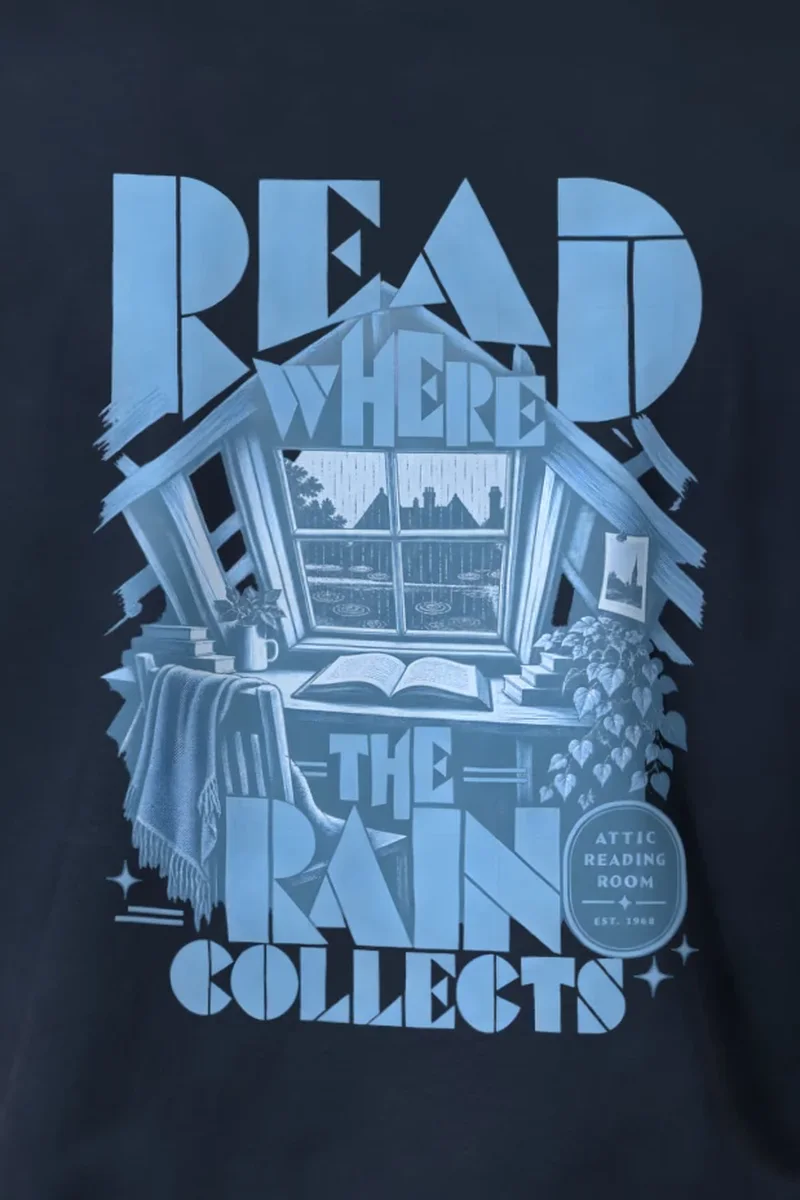"Read Where the Rain Collects" Heavyweight Unisex Crewneck T-shirt - the graphic up close