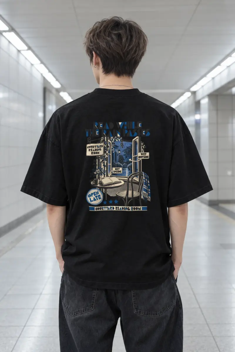 "Read While the Rain Passes" Men's Oversized Heavyweight Crewneck T-Shirt