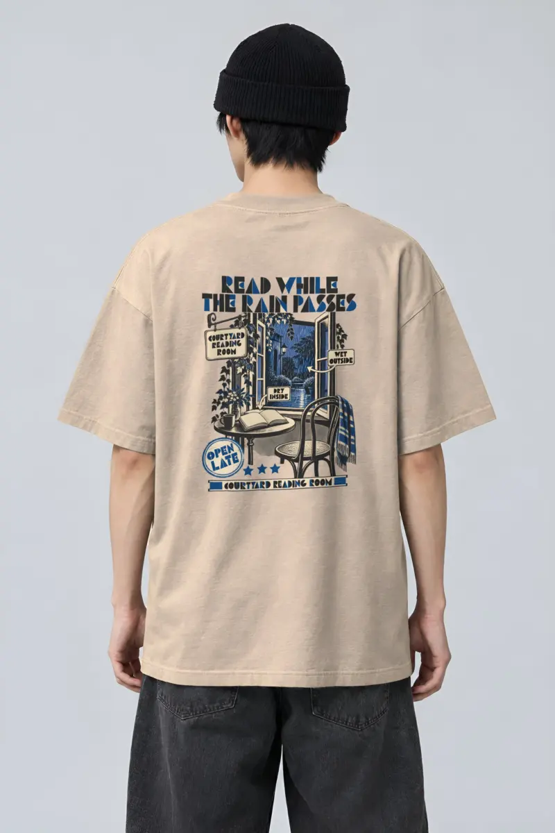 "Read While the Rain Passes" Men's Oversized Heavyweight Crewneck T-Shirt
