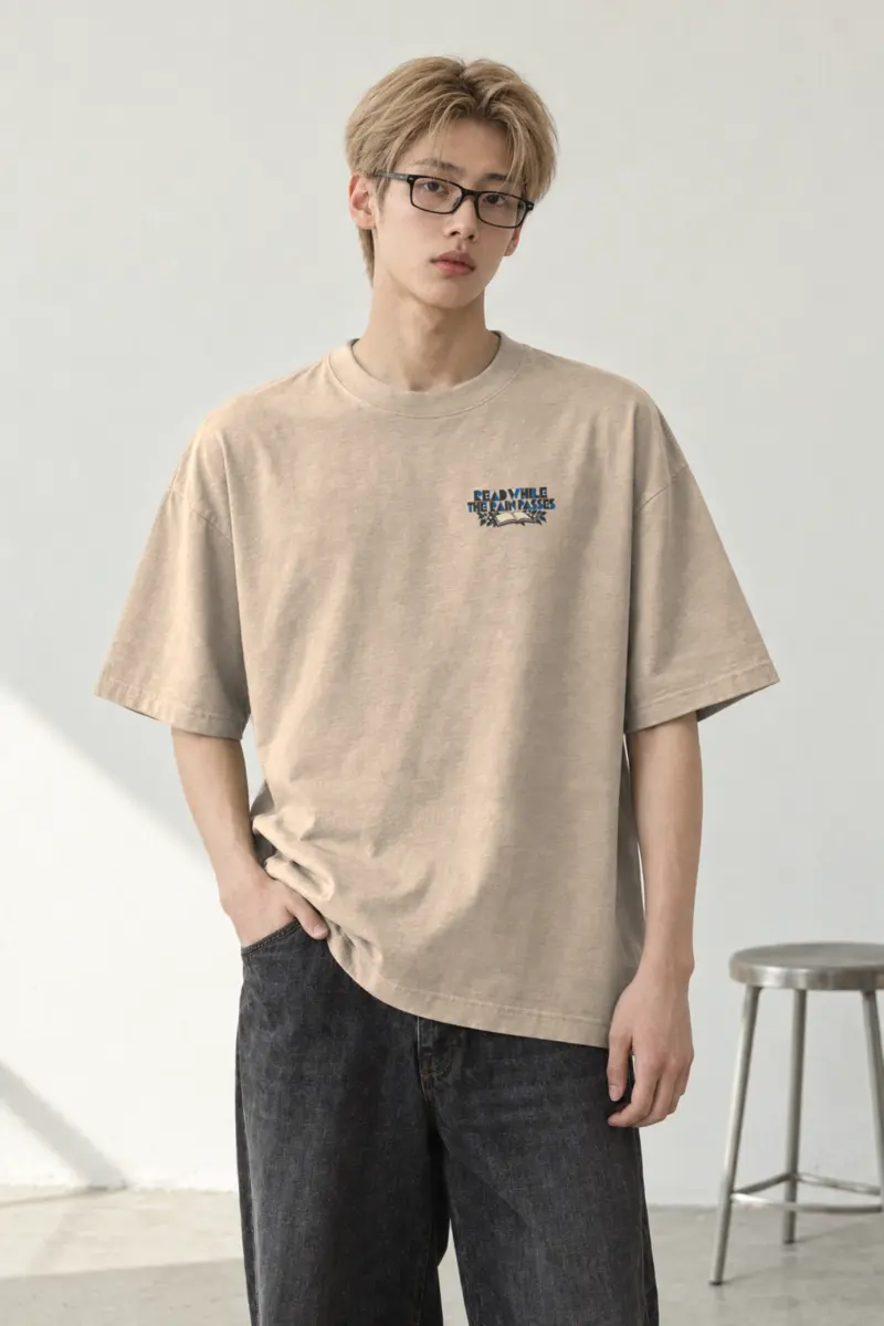 "Read While the Rain Passes" Men's Oversized Heavyweight Crewneck T-Shirt