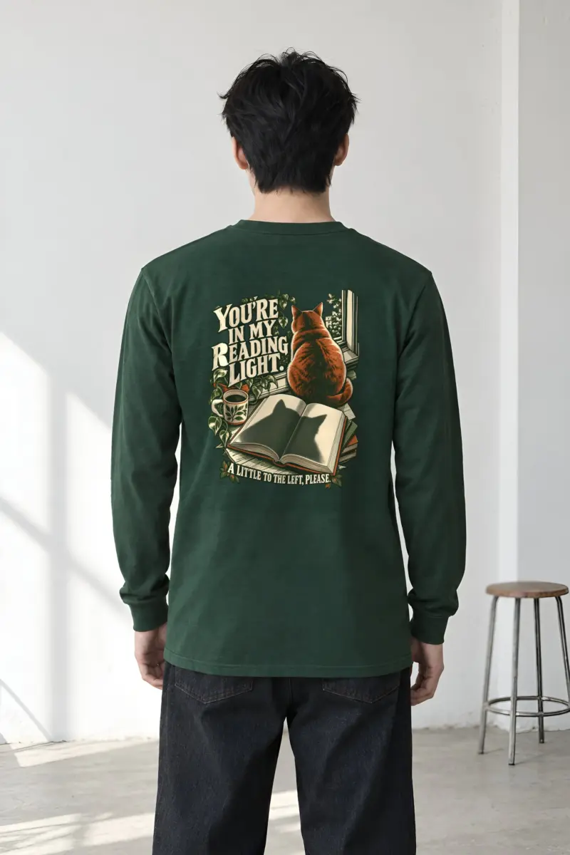 "Reading Light Cat" Unisex Longsleeve T-shirt