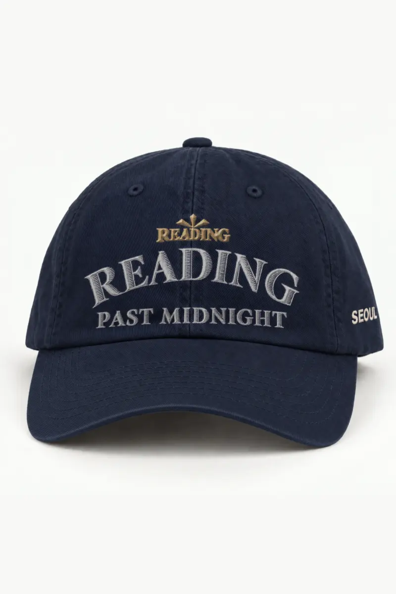 "Reading Reading Past Midnight" Classic Dad Hat · Embroidered — navy/cap-front