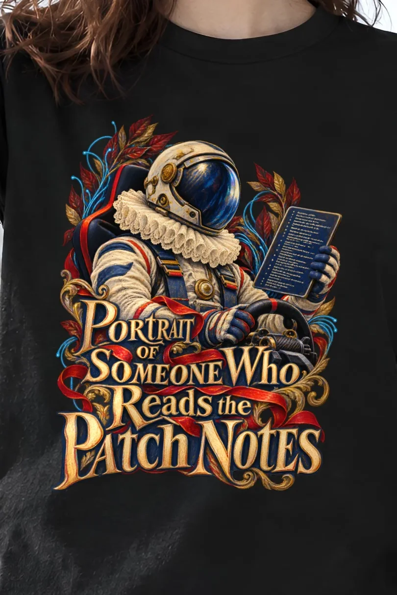"Reads the Patch Notes" Heavyweight Unisex Crewneck T-shirt - the graphic up close