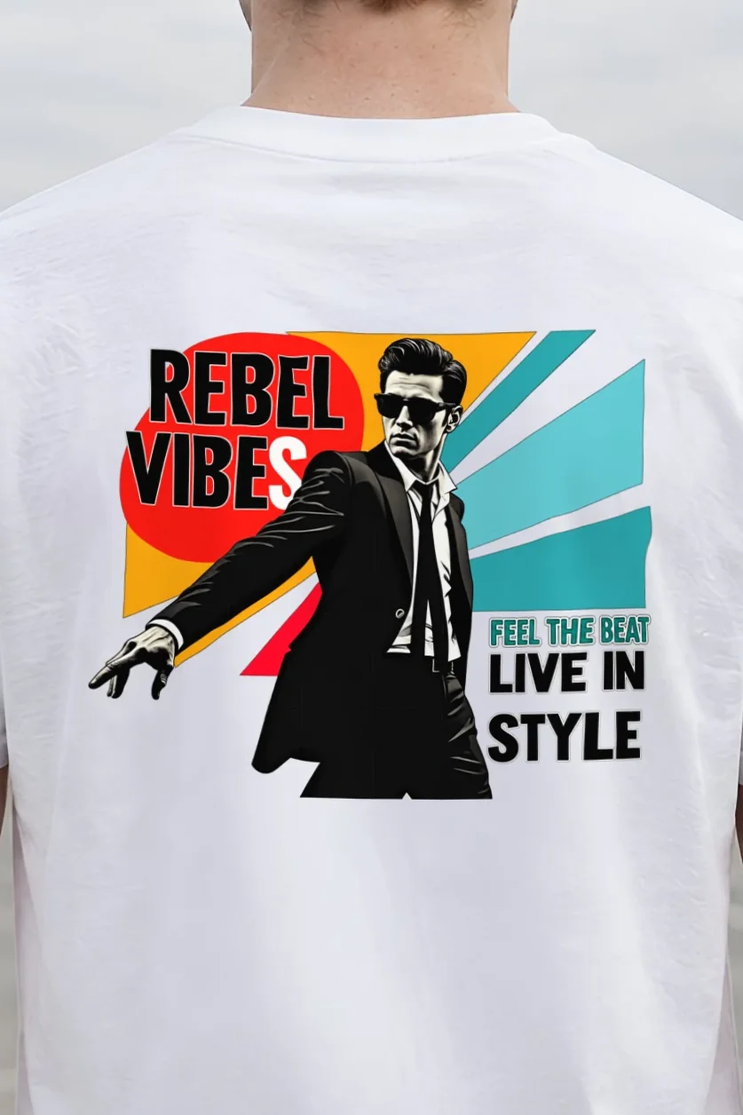 "Rebel Vibes" Heavyweight Unisex Crewneck T-shirt - the graphic up close