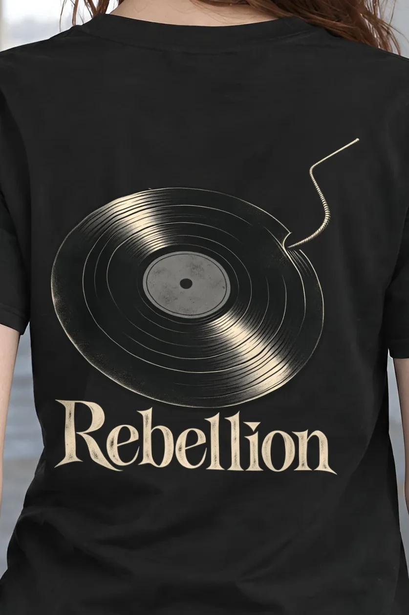 "Rebellion Fuse Record" Heavyweight Unisex Crewneck T-shirt - the graphic up close
