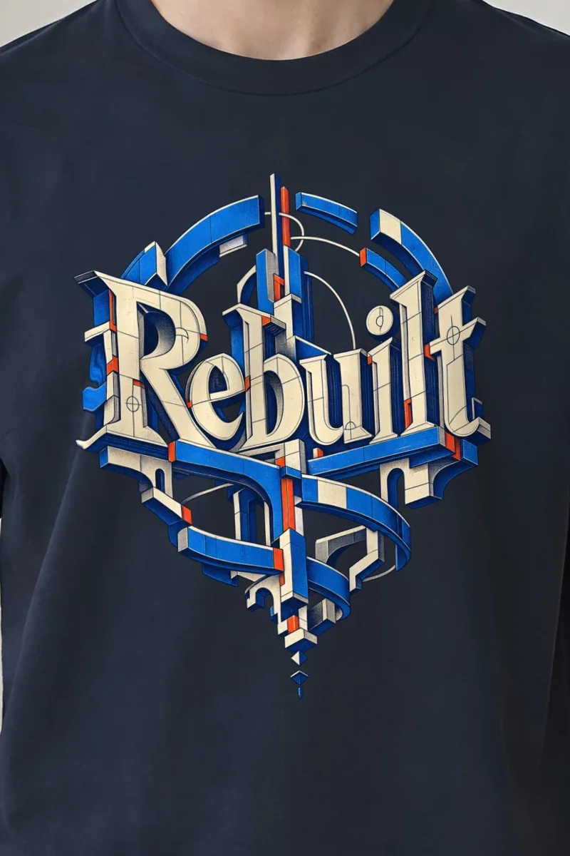 "Rebuilt" Heavyweight Unisex Crewneck T-shirt - the graphic up close