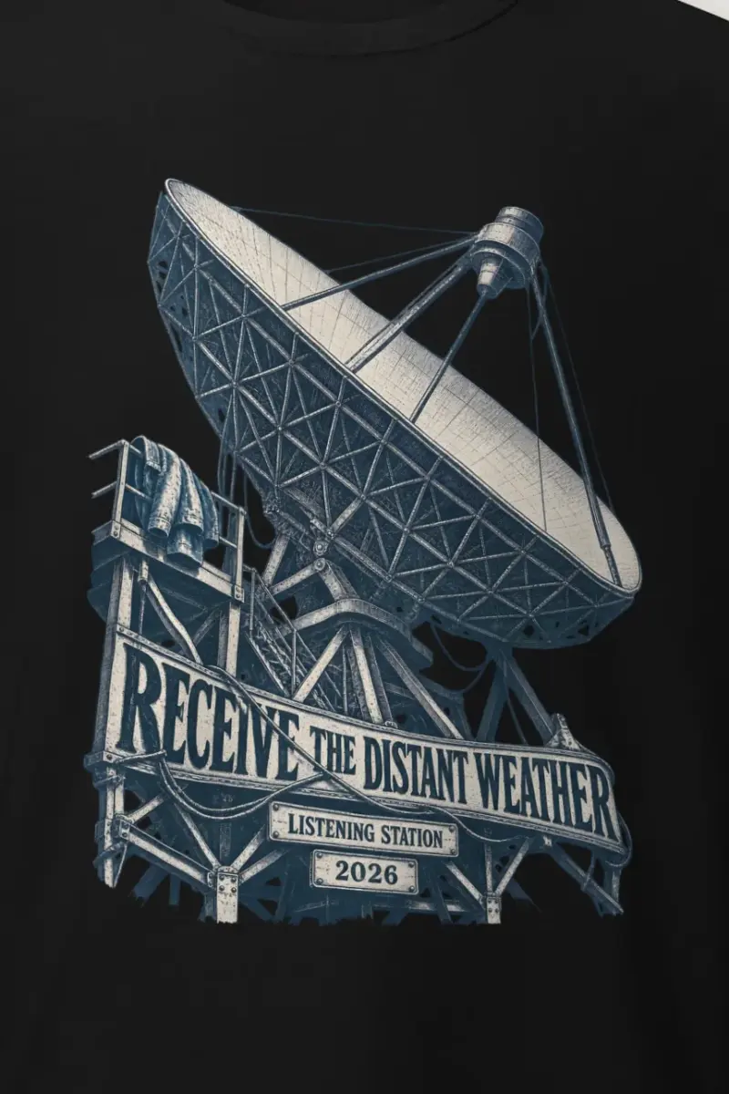 "Receive the Distant Weather" Heavyweight Unisex Crewneck T-shirt - the graphic up close