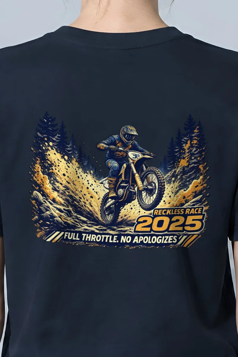 "Reckless Race" Heavyweight Unisex Crewneck T-shirt - the graphic up close
