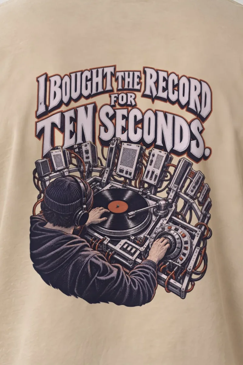 "Record for Ten Seconds" Heavyweight Unisex Crewneck T-shirt - the graphic up close