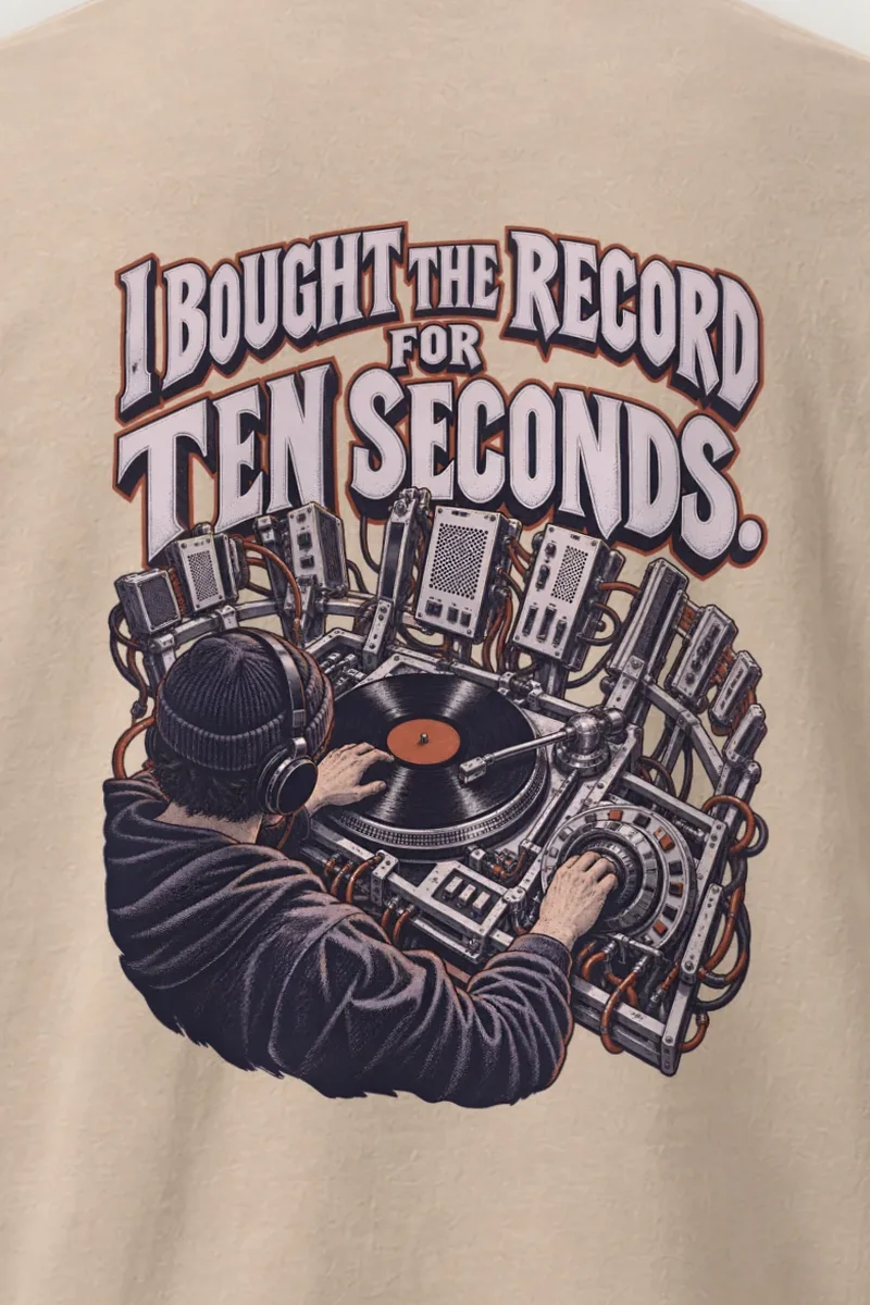 "Record for Ten Seconds" Heavyweight Unisex Crewneck T-shirt - the graphic up close