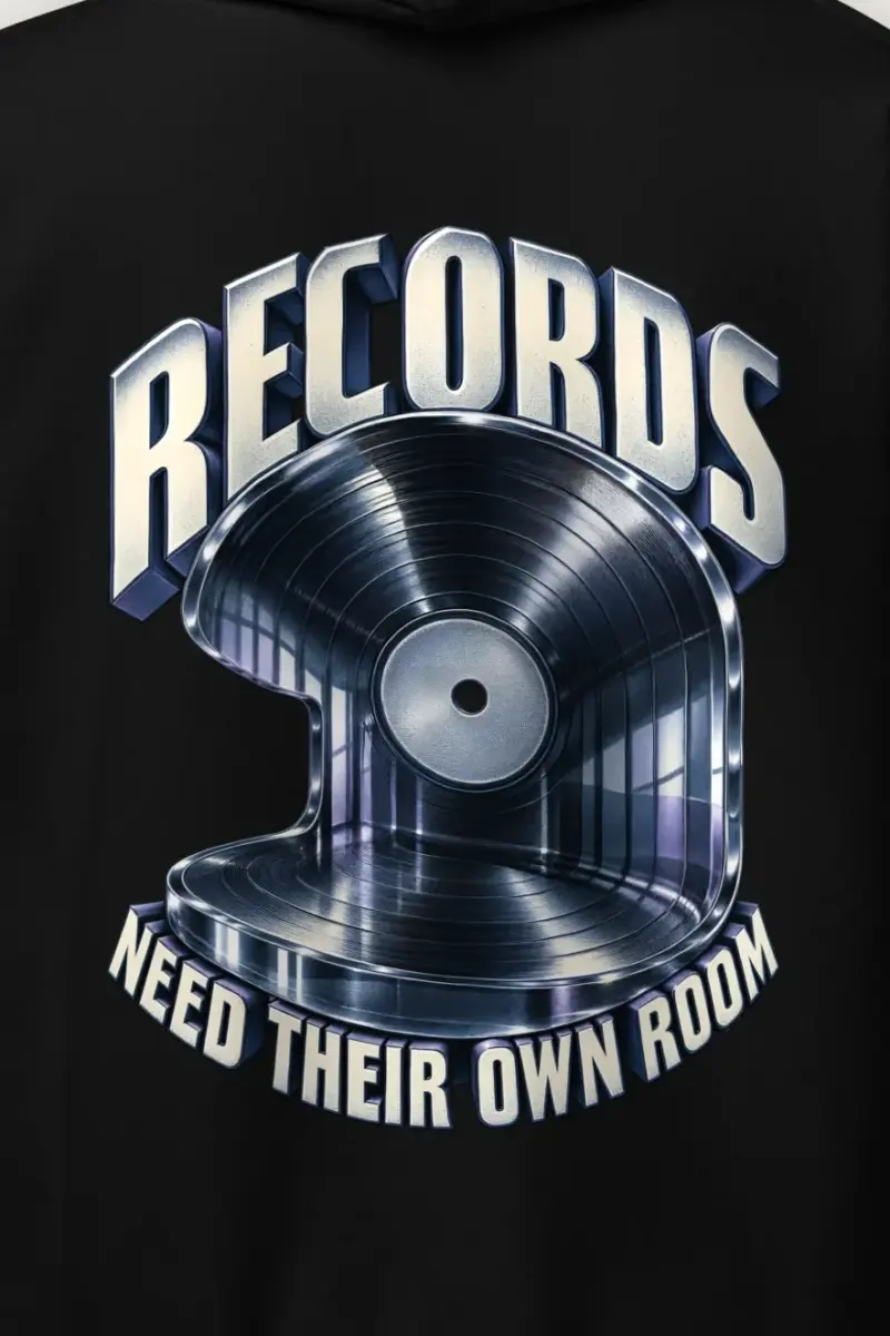 "Records Need Their Own Room" Heavy Blend Unisex Pullover Hoodie - the graphic up close