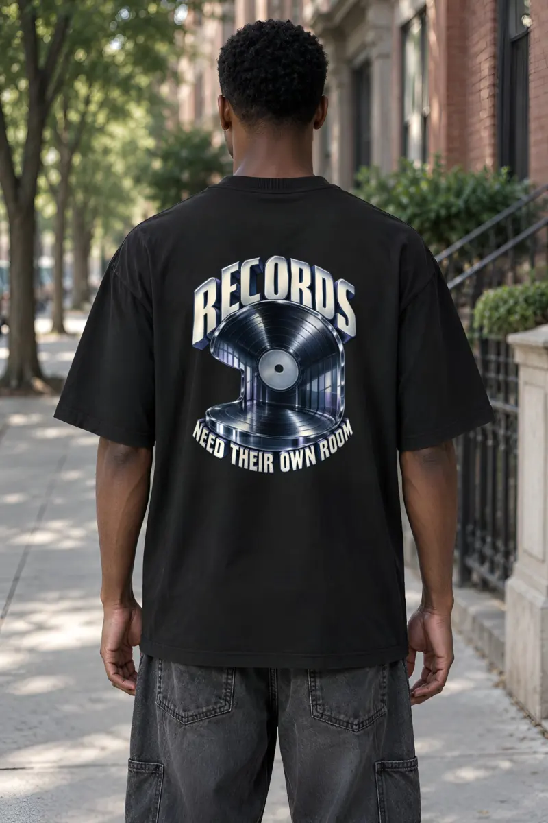 “Records Need Their Own Room” Men’s Oversized Heavyweight Crewneck T-Shirt