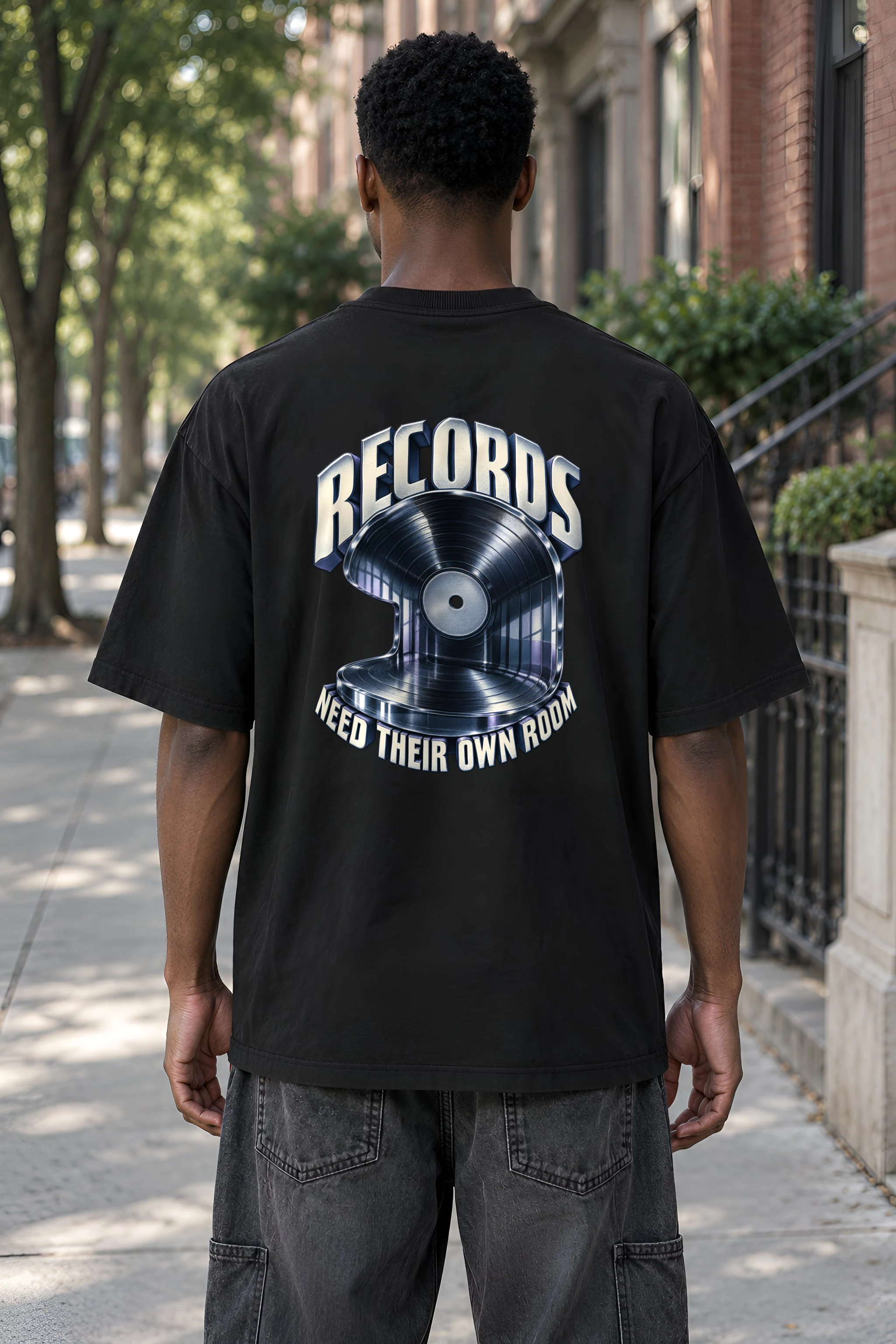 "Records Need Their Own Room" Men's Oversized Heavyweight Crewneck T-Shirt
