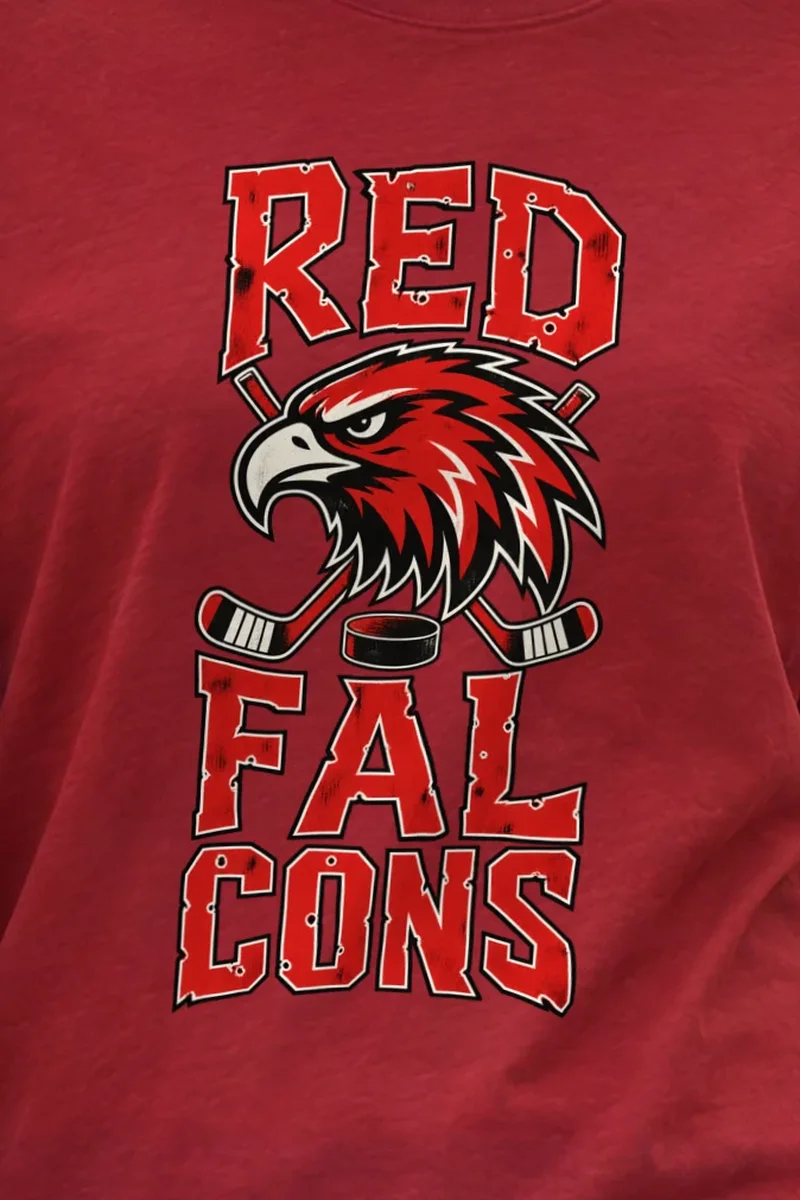 "Red Falcons Hockey" Unisex Longsleeve T-shirt - the graphic up close