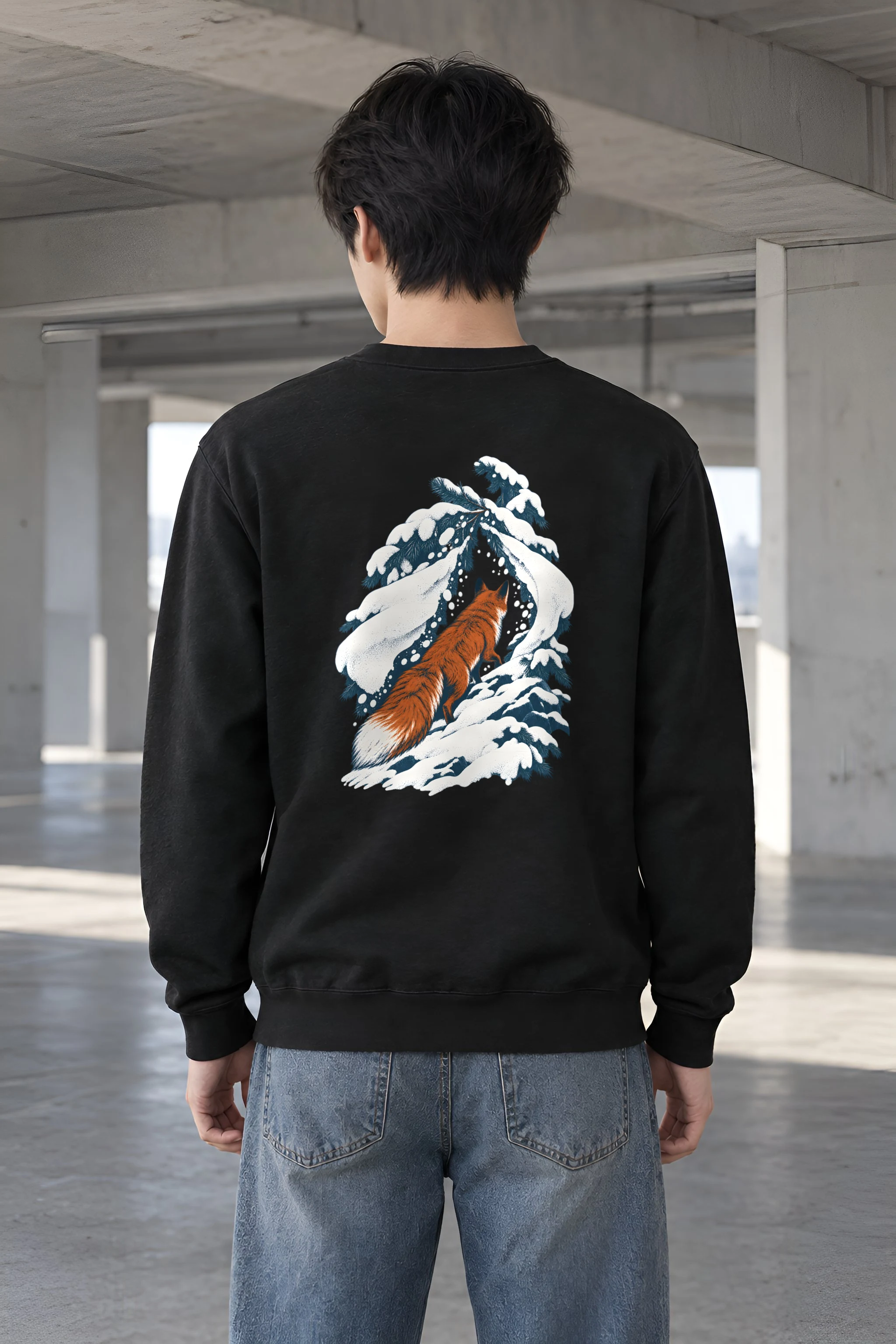 "Red Fox Under Snowy Pines" Heavy Blend Unisex Crewneck Sweatshirt