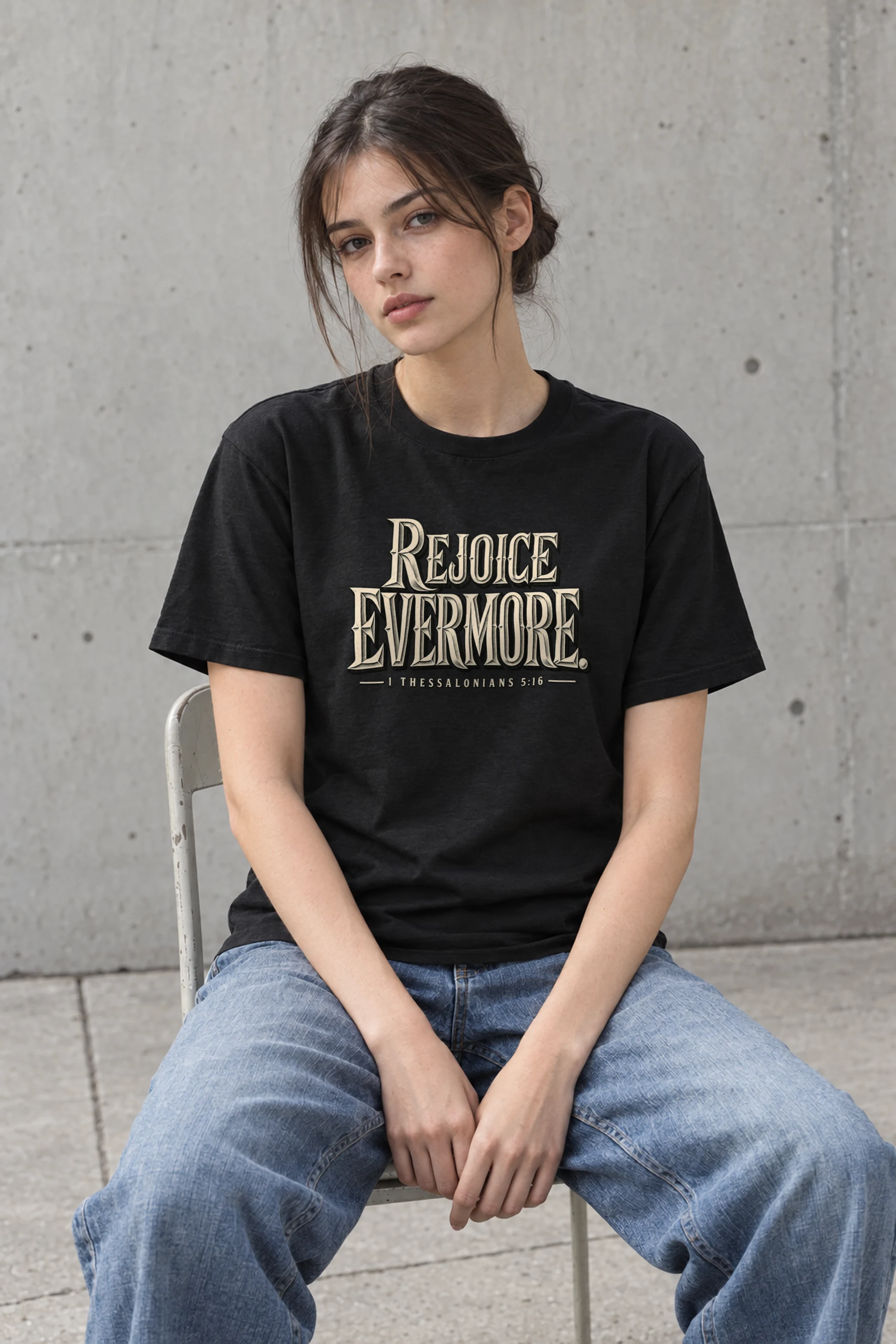 "Rejoice Evermore Western Serif" Heavyweight Unisex Crewneck T-shirt
