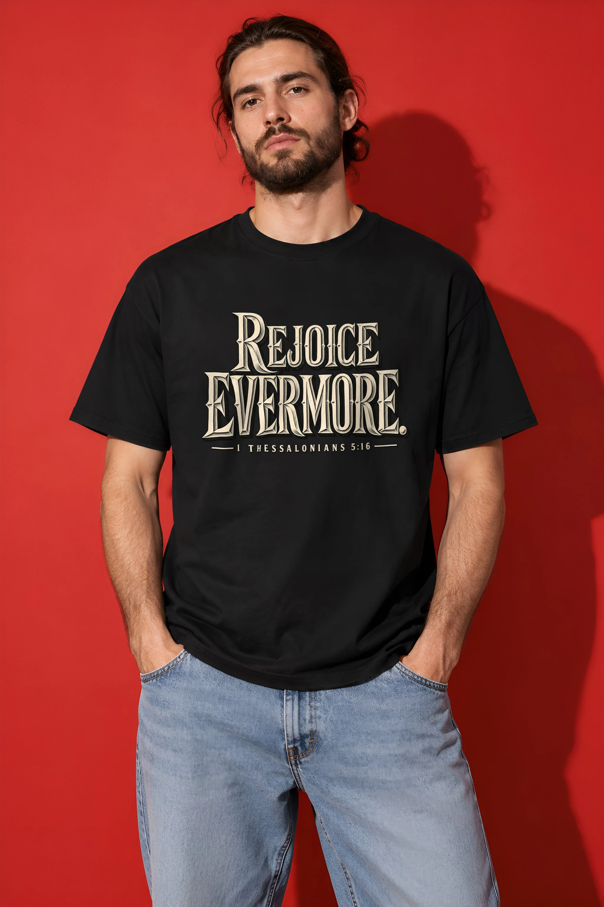 "Rejoice Evermore Western Serif" Heavyweight Unisex Crewneck T-shirt