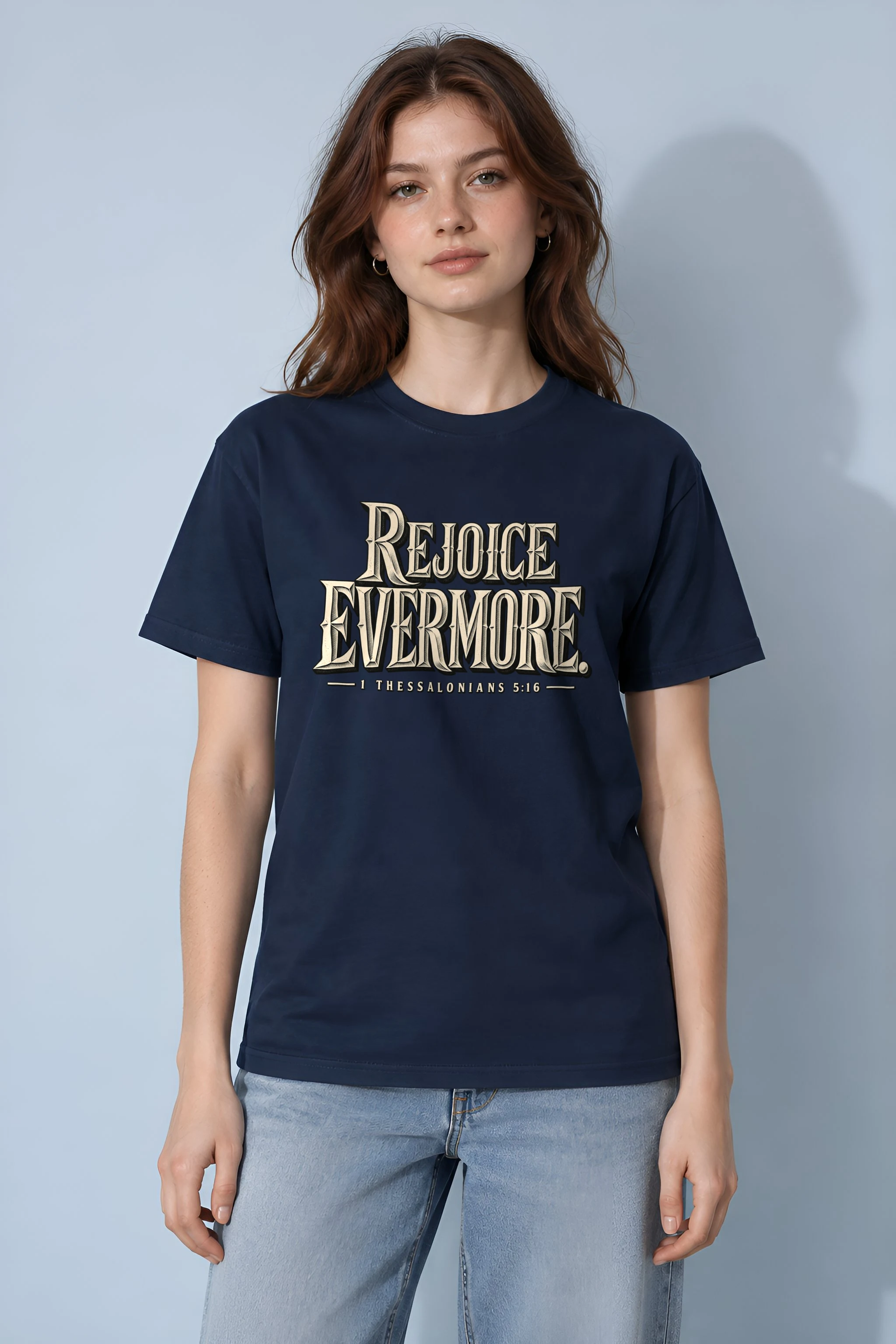 "Rejoice Evermore Western Serif" Heavyweight Unisex Crewneck T-shirt