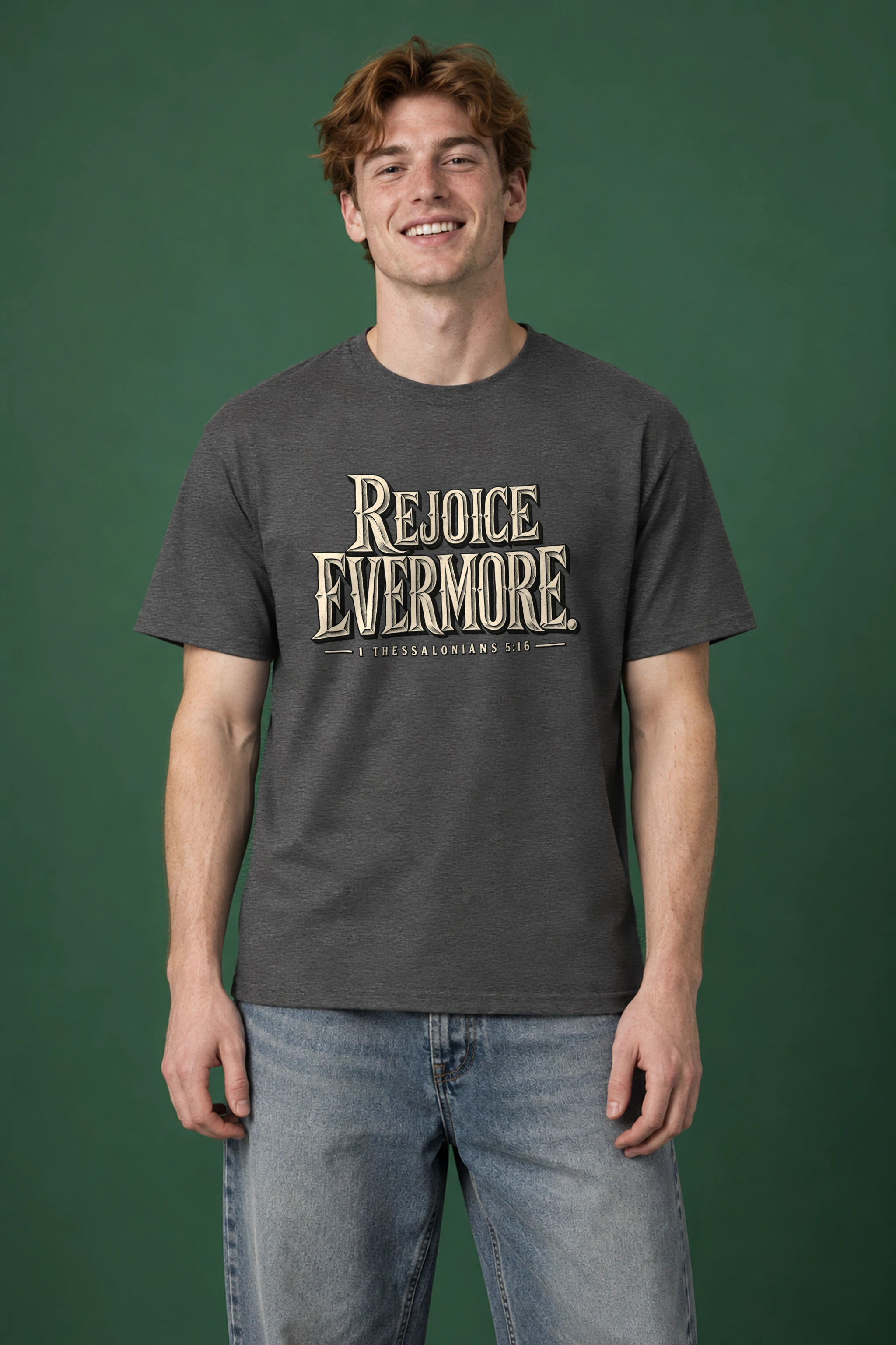 "Rejoice Evermore Western Serif" Heavyweight Unisex Crewneck T-shirt