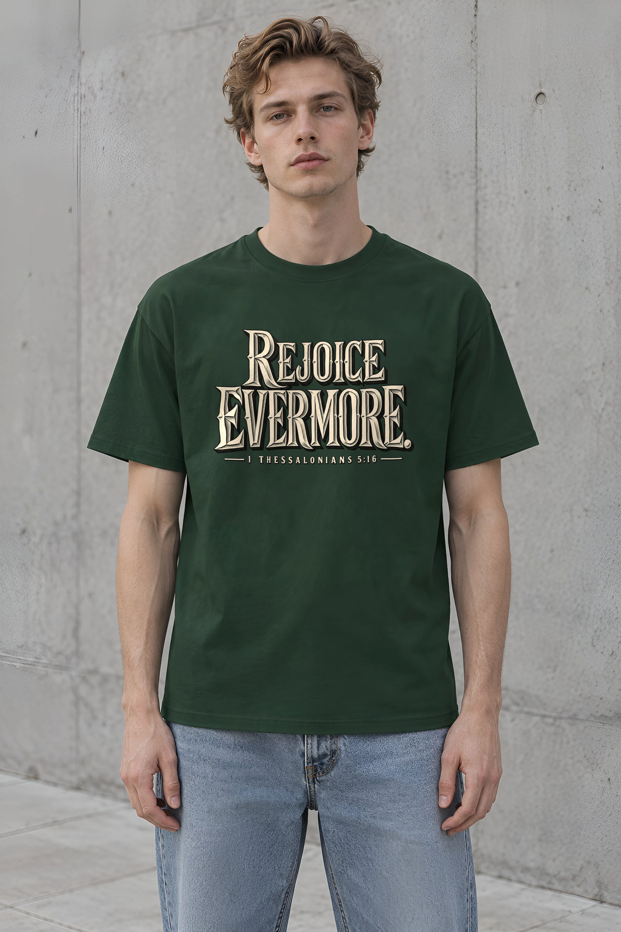 "Rejoice Evermore Western Serif" Heavyweight Unisex Crewneck T-shirt