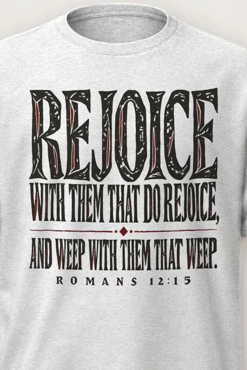 "Rejoice With Them That Do Rejoice" Heavyweight Unisex Crewneck T-shirt - the graphic up close