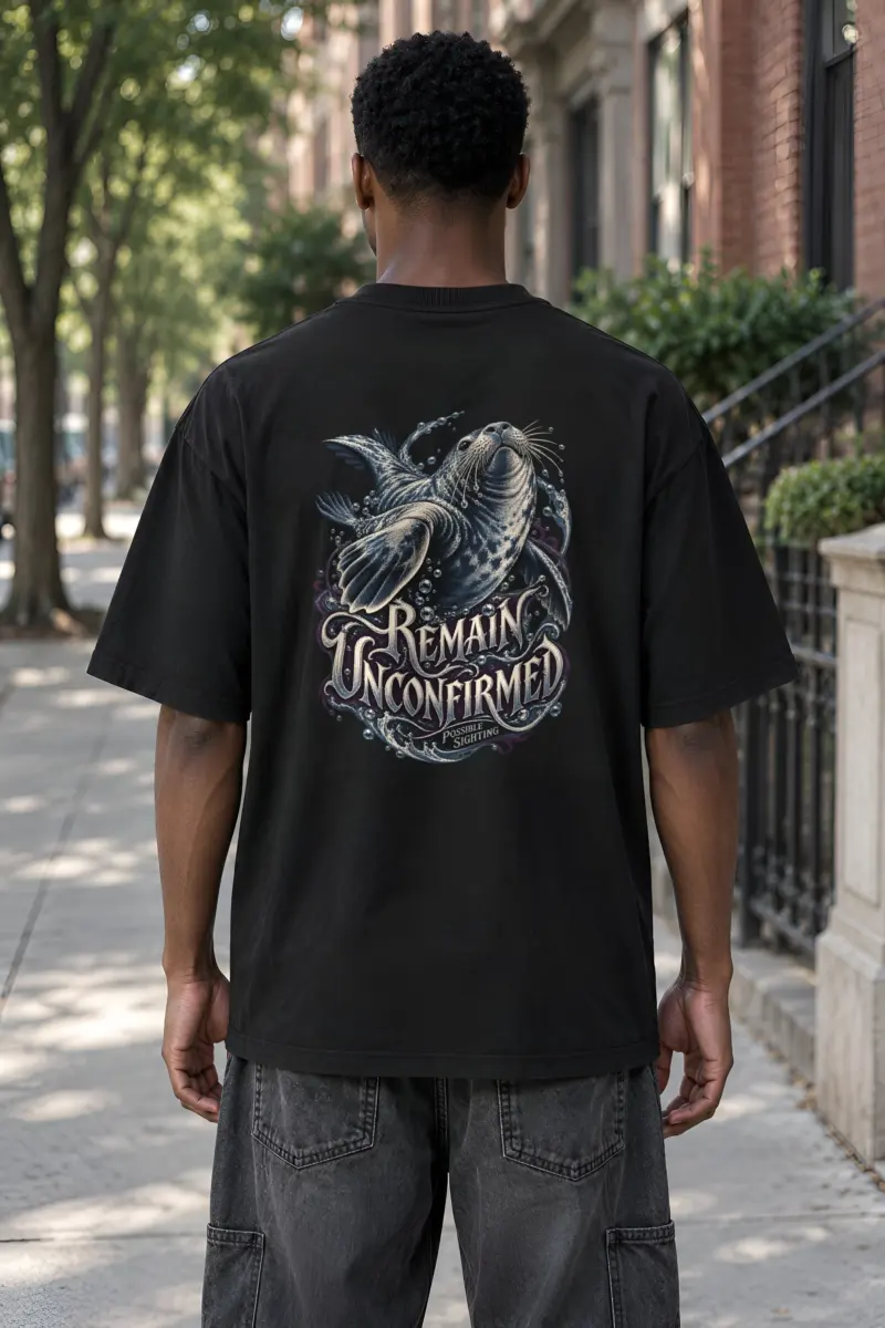 "Remain Unconfirmed Seal" Unisex Oversized Heavyweight Crewneck T-Shirt