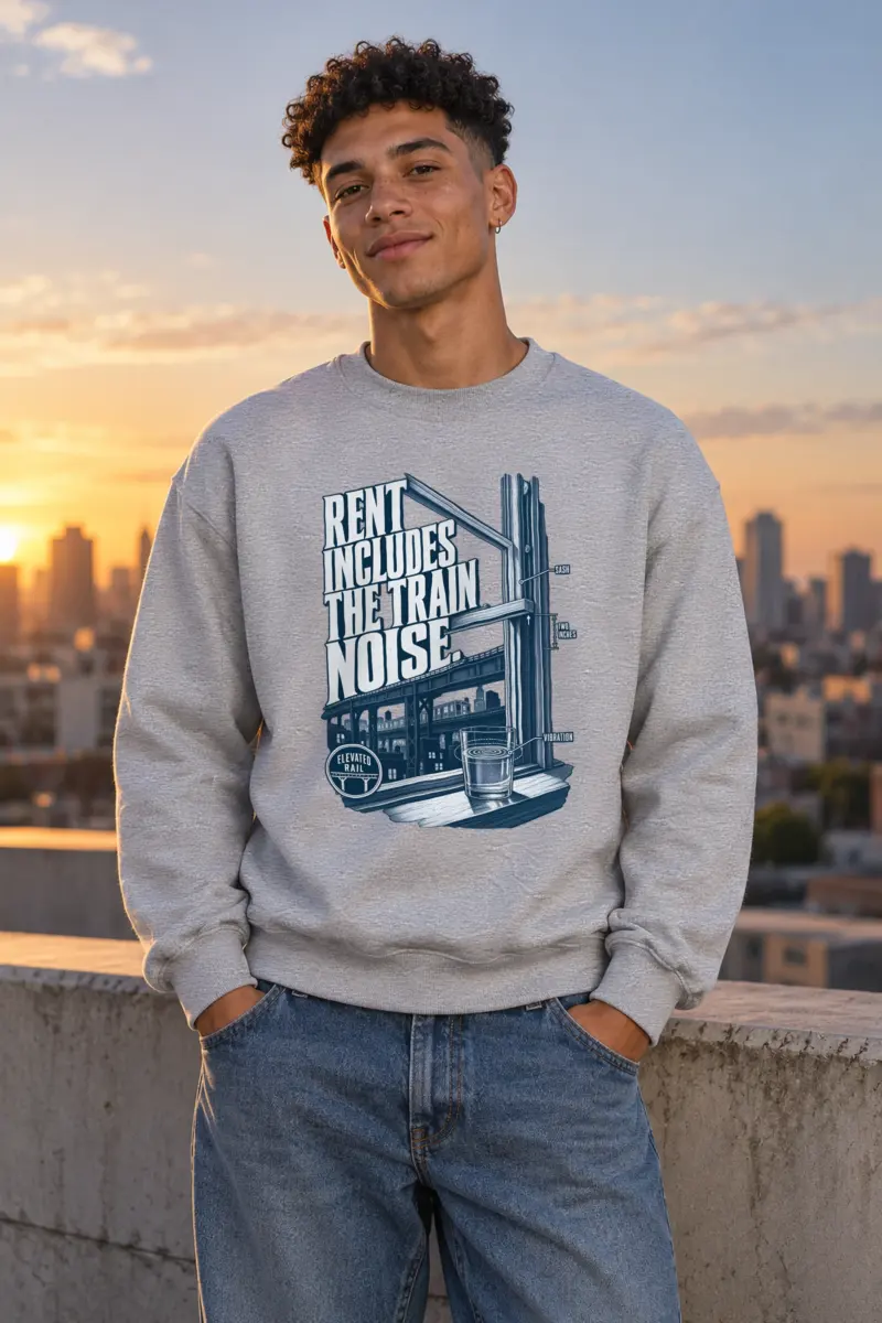 "Rent Includes the Train Noise" Heavy Blend Unisex Crewneck Sweatshirt