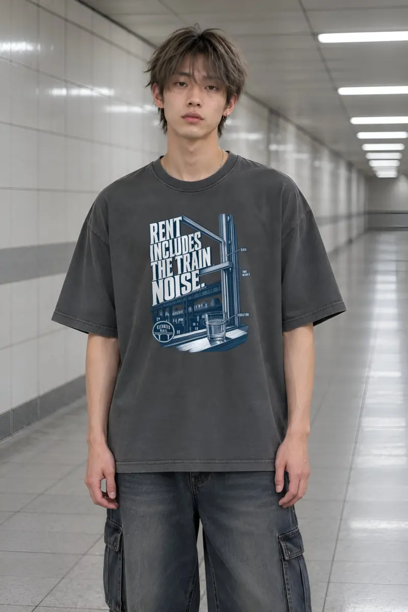 “Rent Includes The Train Noise” Men’s Oversized Heavyweight Crewneck T-Shirt
