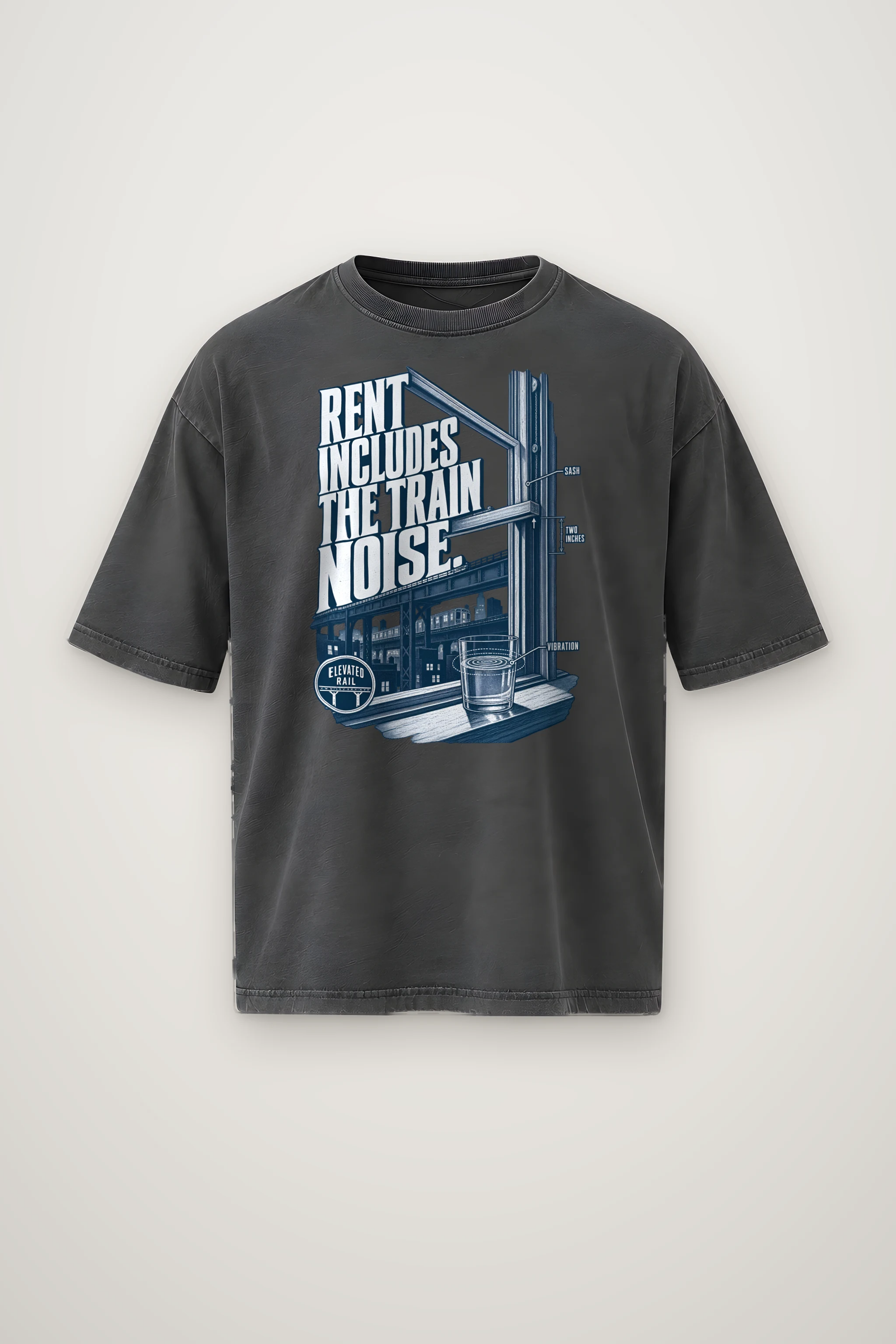 "Rent Includes The Train Noise" Men's Oversized Heavyweight Crewneck T-Shirt